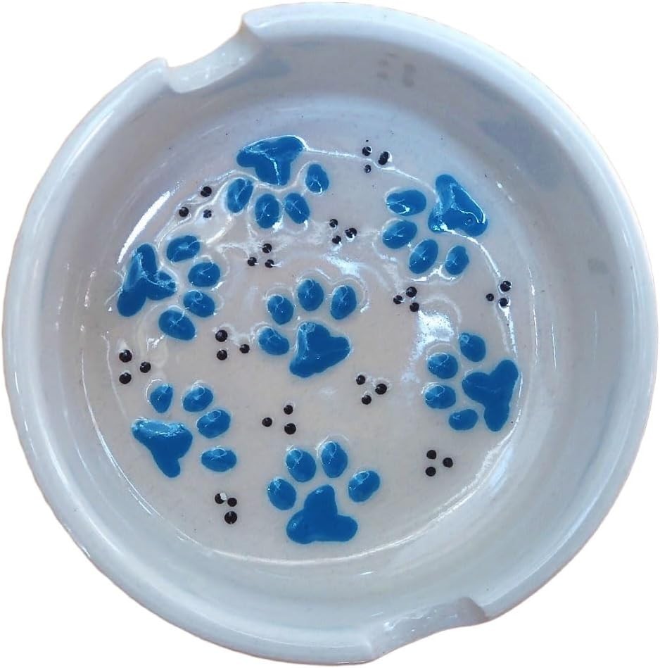 Hand-Painted Ceramic Ashtray - Paw Design and Assorted Colors - Blue