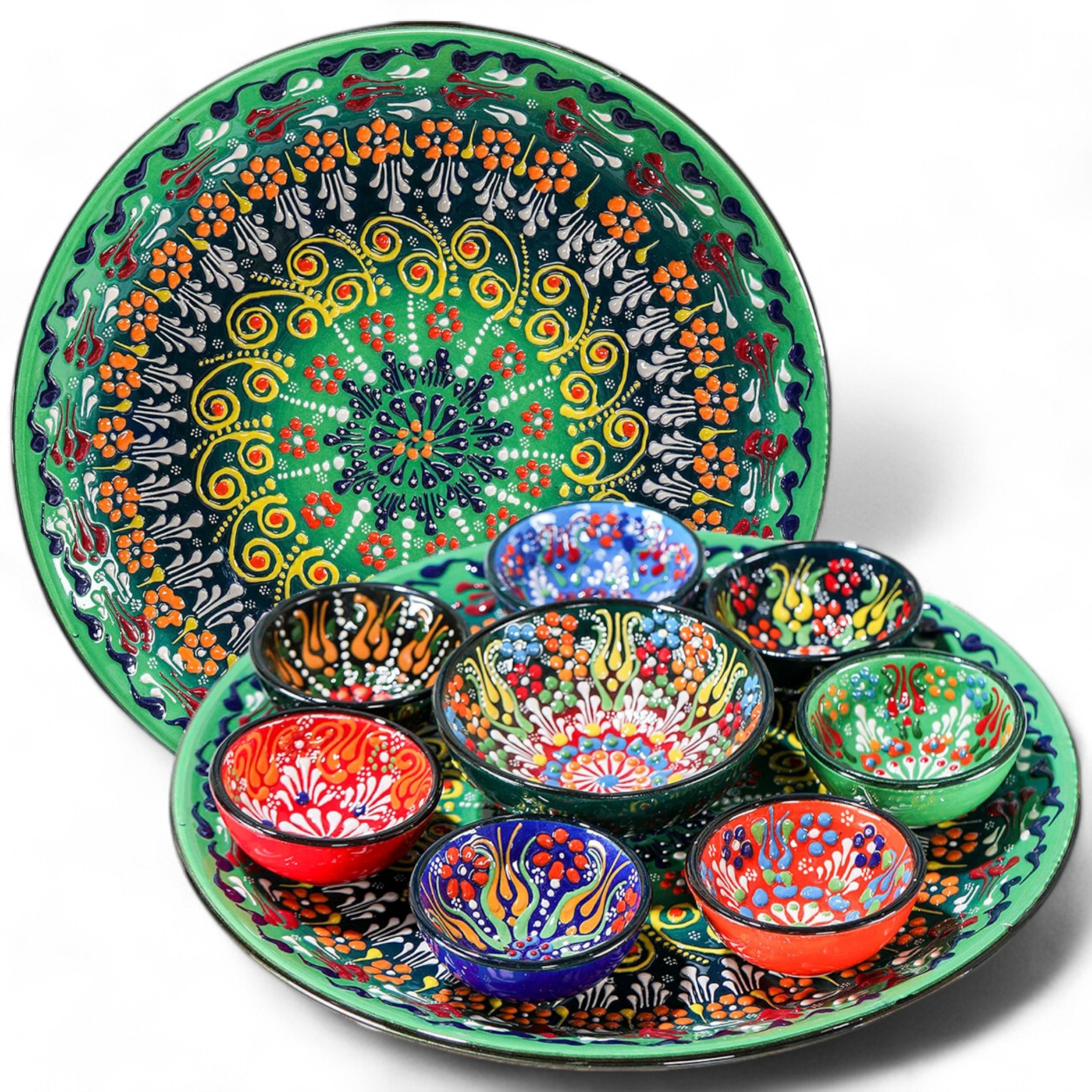 Decorative Turkish Ceramic Serving Platter and Dishes Set for English Breakfast – Hand Painted and Embossed Elegance | Zeem Ceramic