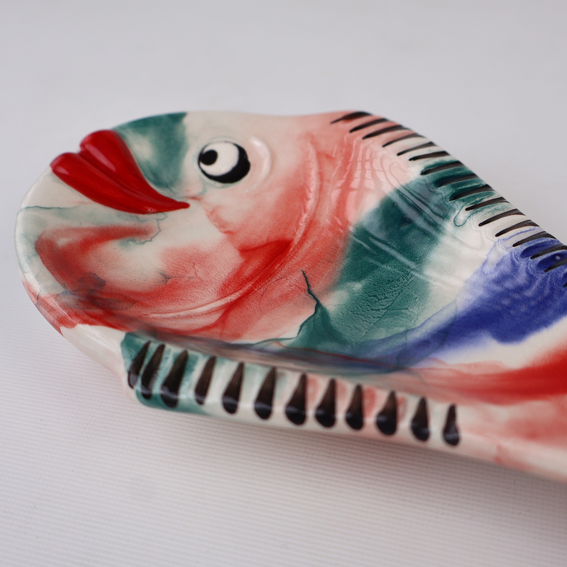 Handcrafted Fish Shaped Ceramic Spoon Rest - Marbling Effect Patterns (Variety of Colors) - A