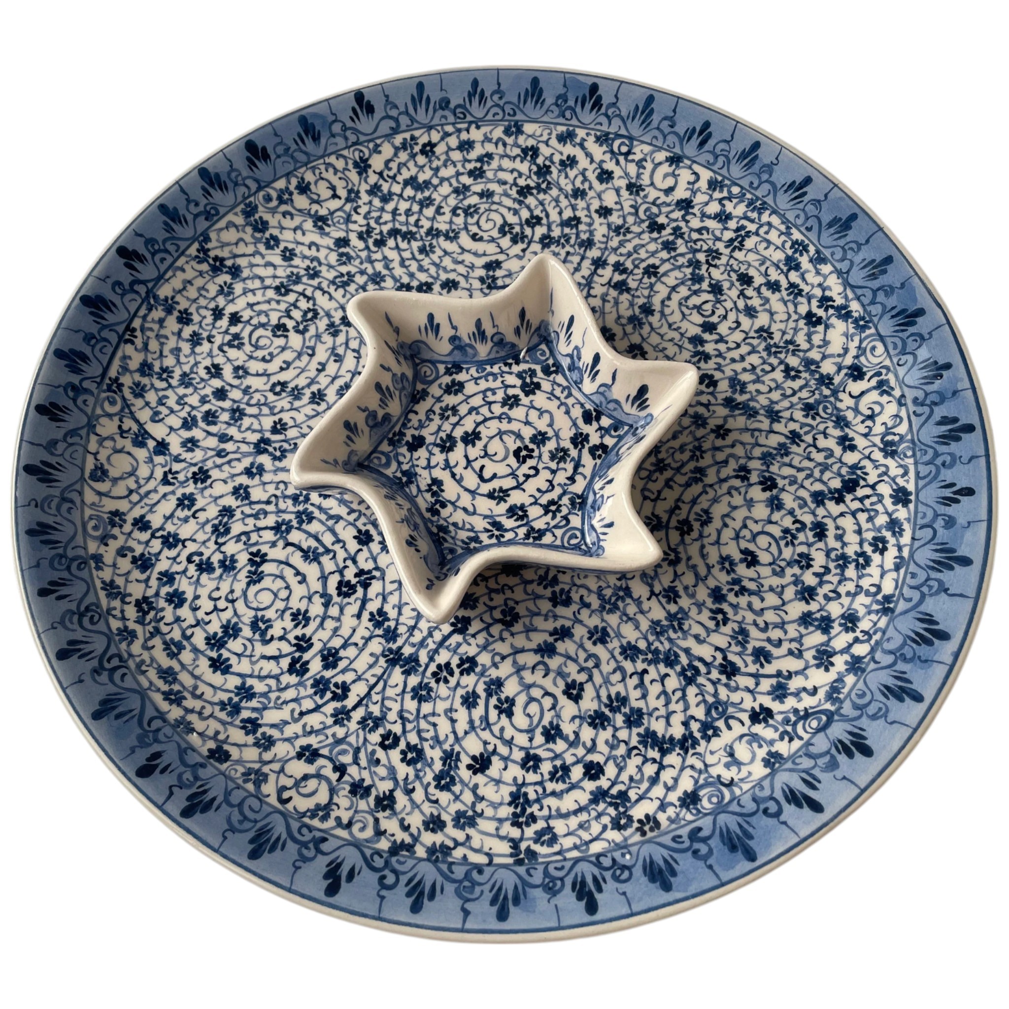 Handmade Multipurpose Ceramic Serving Platter and Dish Set - Chips, Snacks, Dips, Mezes, Breakfast & More | Zeem Ceramic - Blue Golden Horn and Blue Milet Work