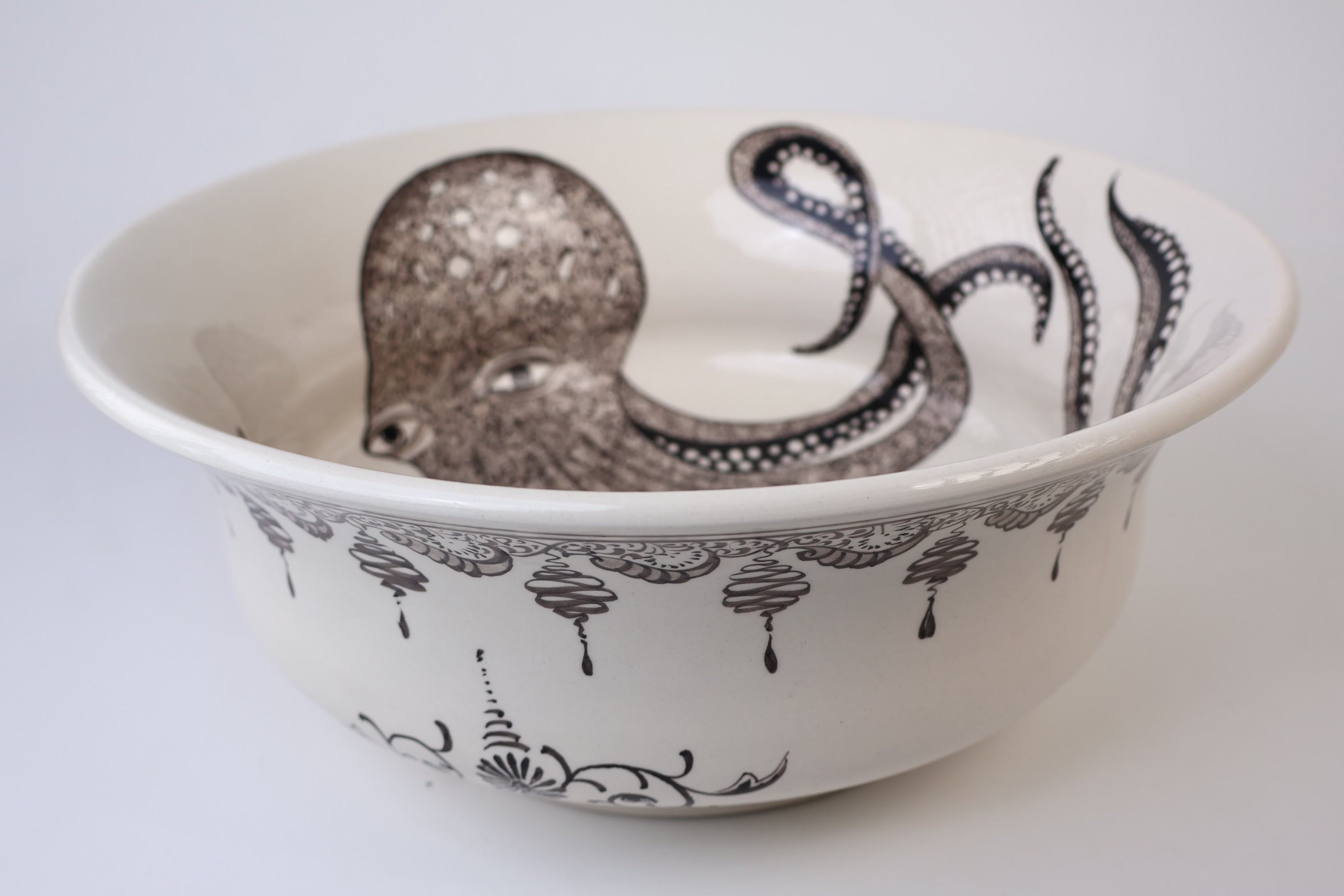 Mediterranean Black Octopus Ceramic Sink - Handmade and Unique