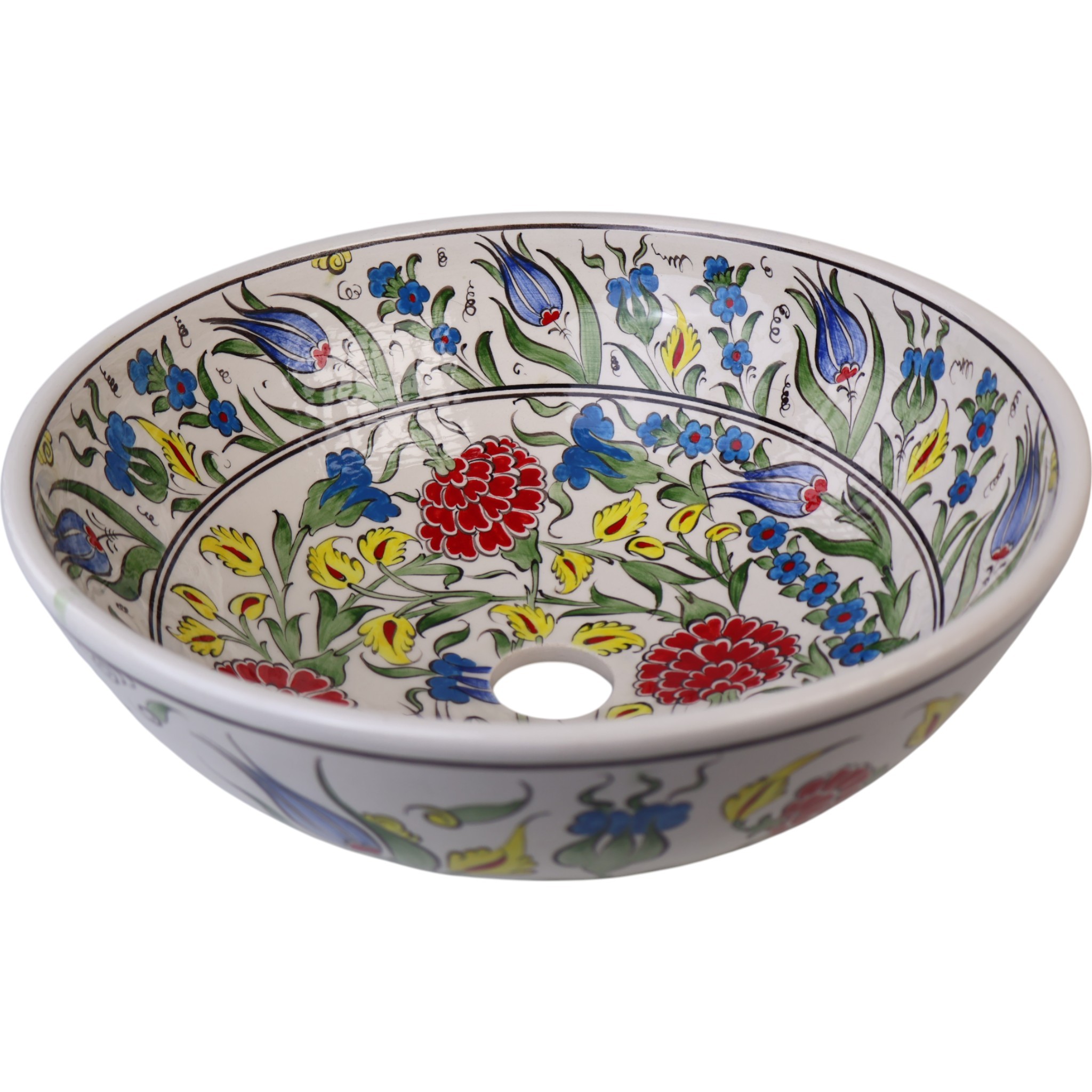 Handmade Iznik Pattern Ceramic Bathroom Vessel Sink – Artistic Basin for Elegant Remodels