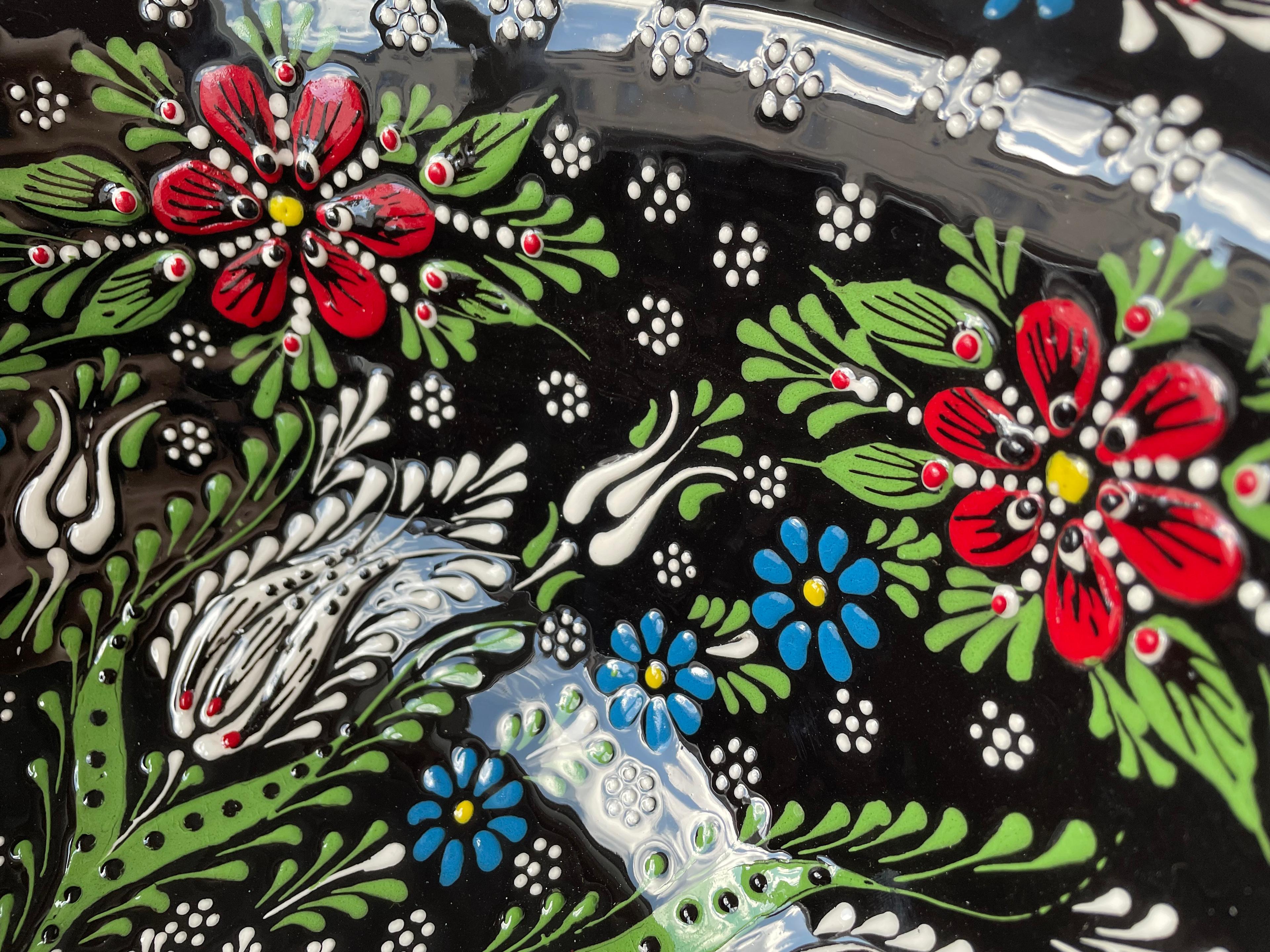 Hand Painted Bathroom Ceramic Vessel Sink Countertop - Relief Flowers