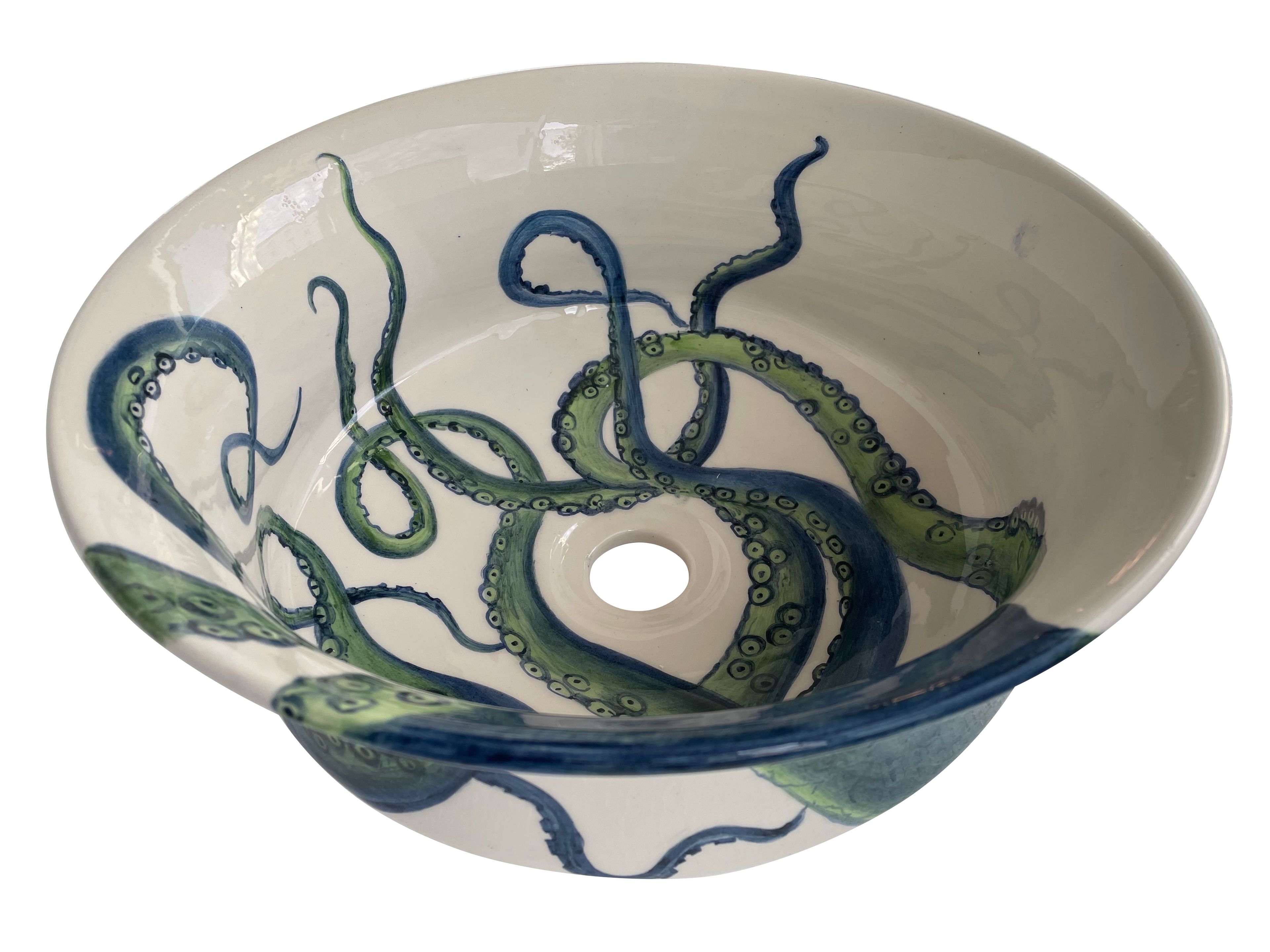 Hand Painted Bathroom Ceramic Vessel Sink Countertop - Octopus