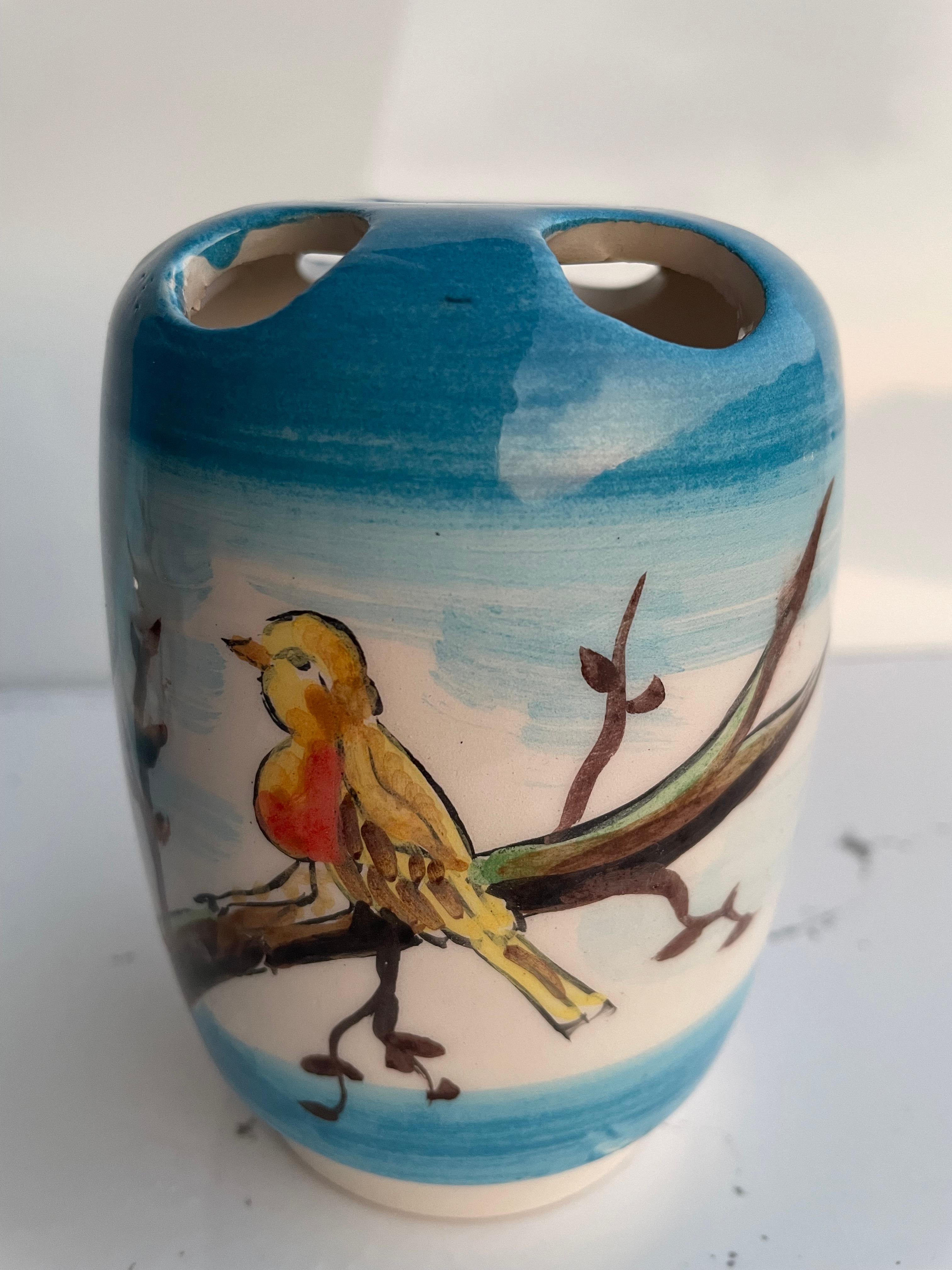 Hand Painted Ceramic Bathroom Accessory Set - Birds