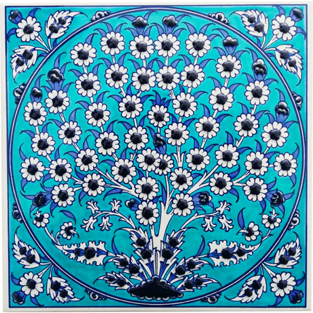 Hand Painted Turkish Ceramic Tile -  Handmade Decorative Tree of Life Patterned Tile - 8 in [20Cm] - Zeem Ceramic