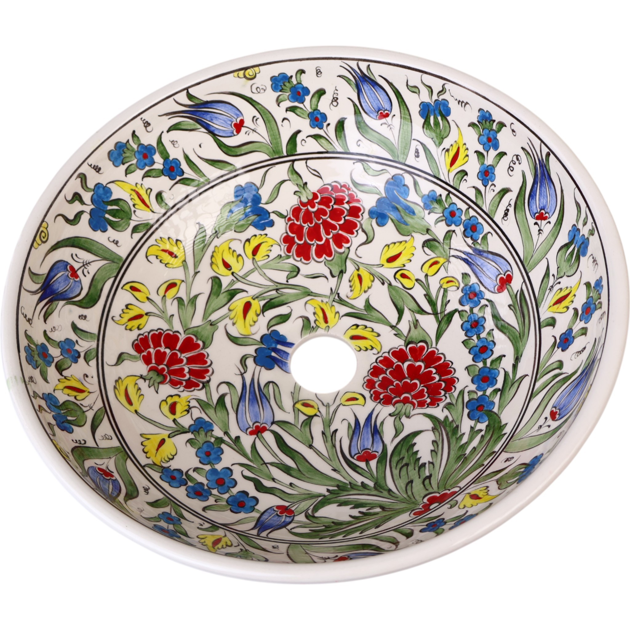 Handmade Iznik Pattern Ceramic Bathroom Vessel Sink – Artistic Basin for Elegant Remodels