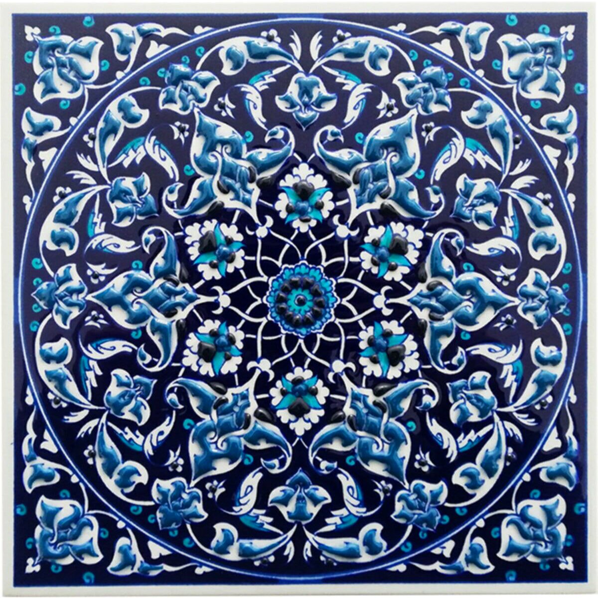 Hand Painted Turkish Ceramic Tile -  Handmade Decorative Floral Patterned Tile - 8 in [20Cm] - Zeem Ceramic