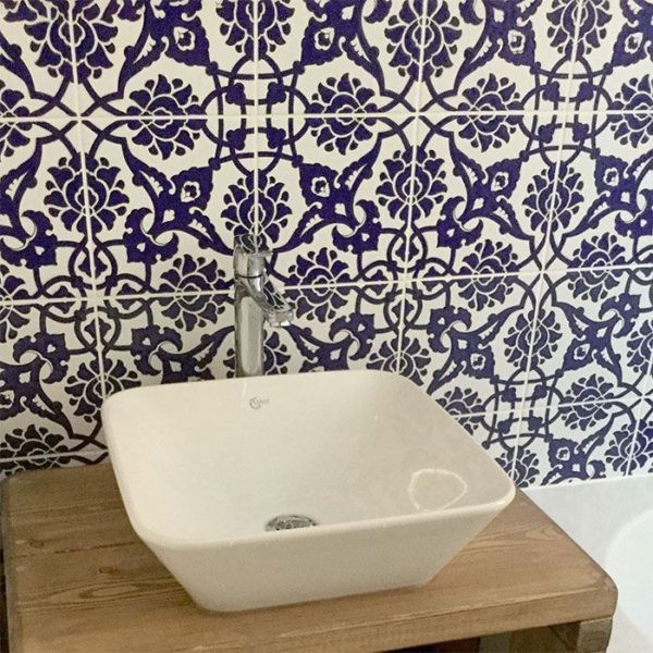 Screenprinting Turkish Ceramic Tile - Handcrafted Kitchen Backsplash Tile with Floral Pattern - 8 in [20Cm]