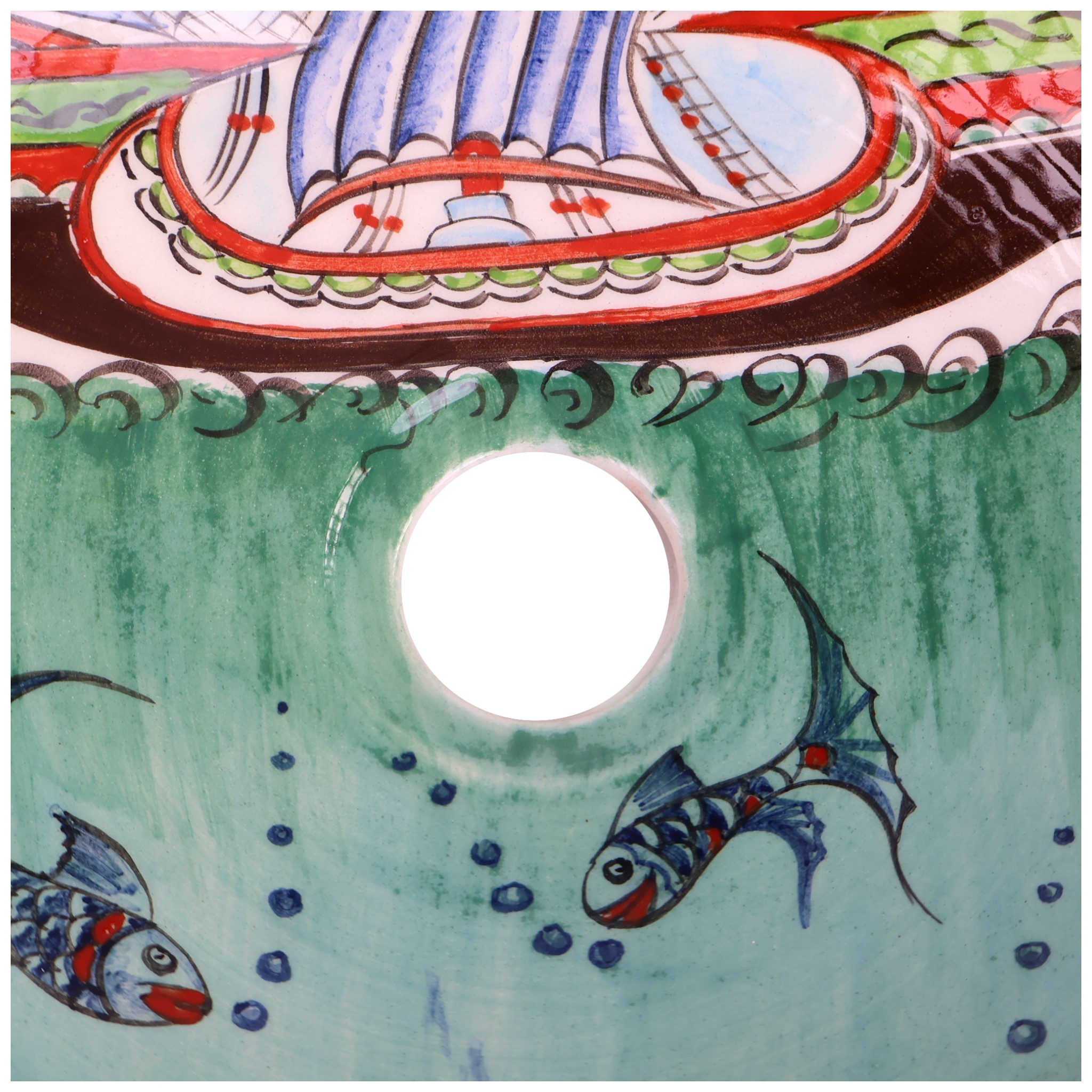 Hand-Painted Nautical Ceramic Sink - Turkish Ceramic Bowl Sink | Iznik-Inspired Bathroom Sink for Remodeling with Maritime Decor