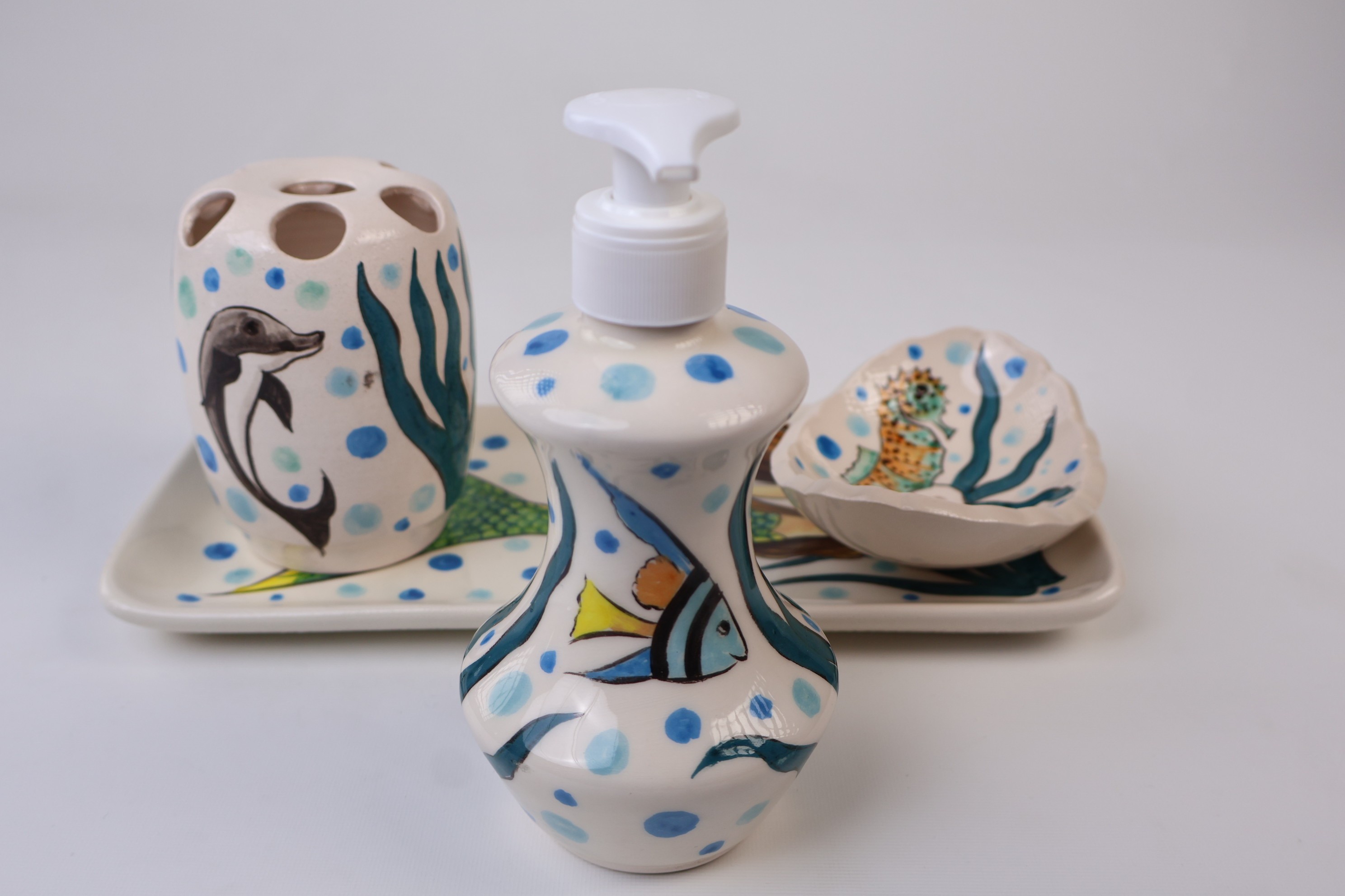 Hand-Painted Ceramic Bathroom Décor Set & Mermaid and Sea | Zeem Ceramic