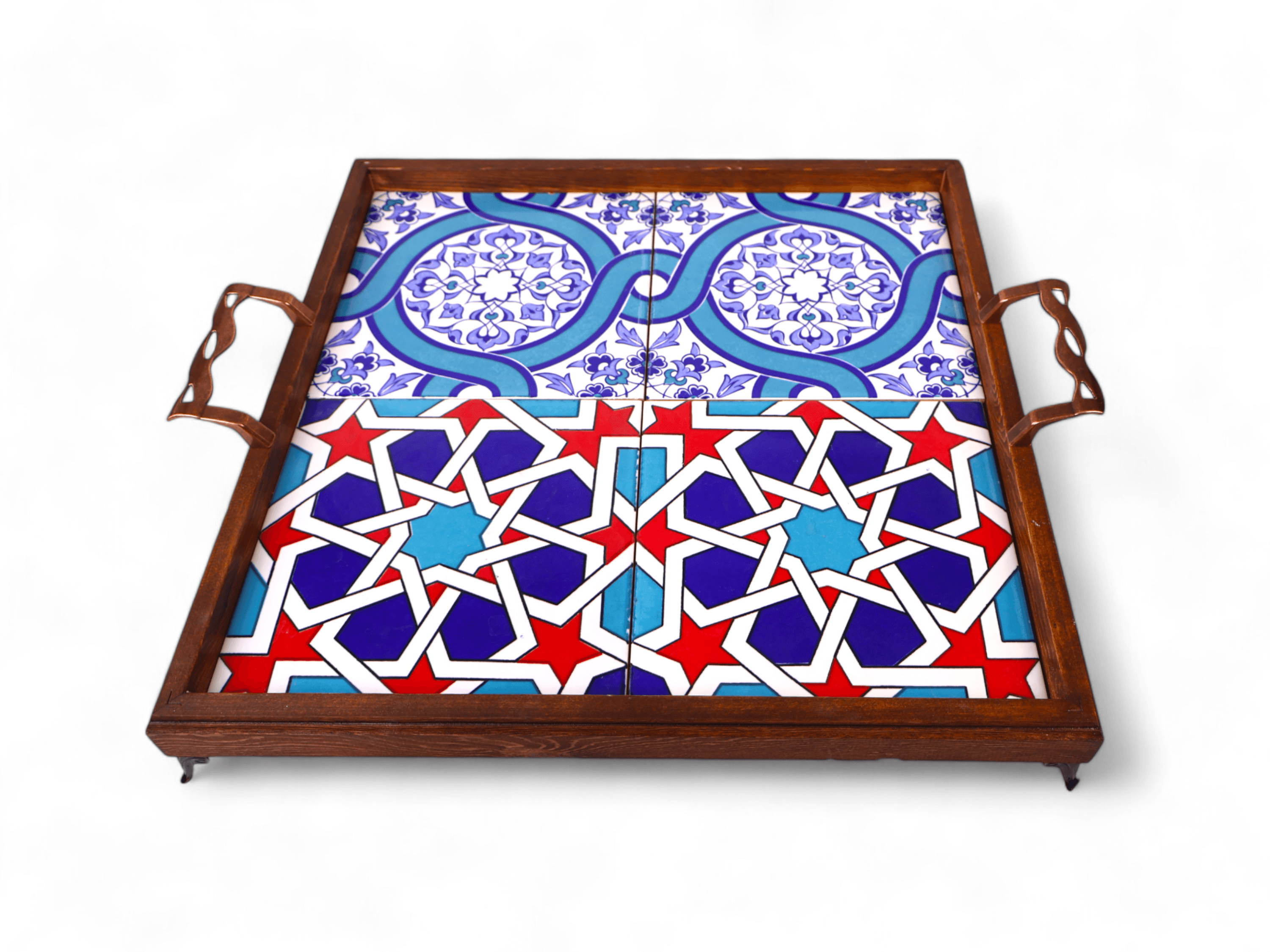 Premium Wooden Serving Tray | Artistic Tile Inlay for a Unique Dining Experience