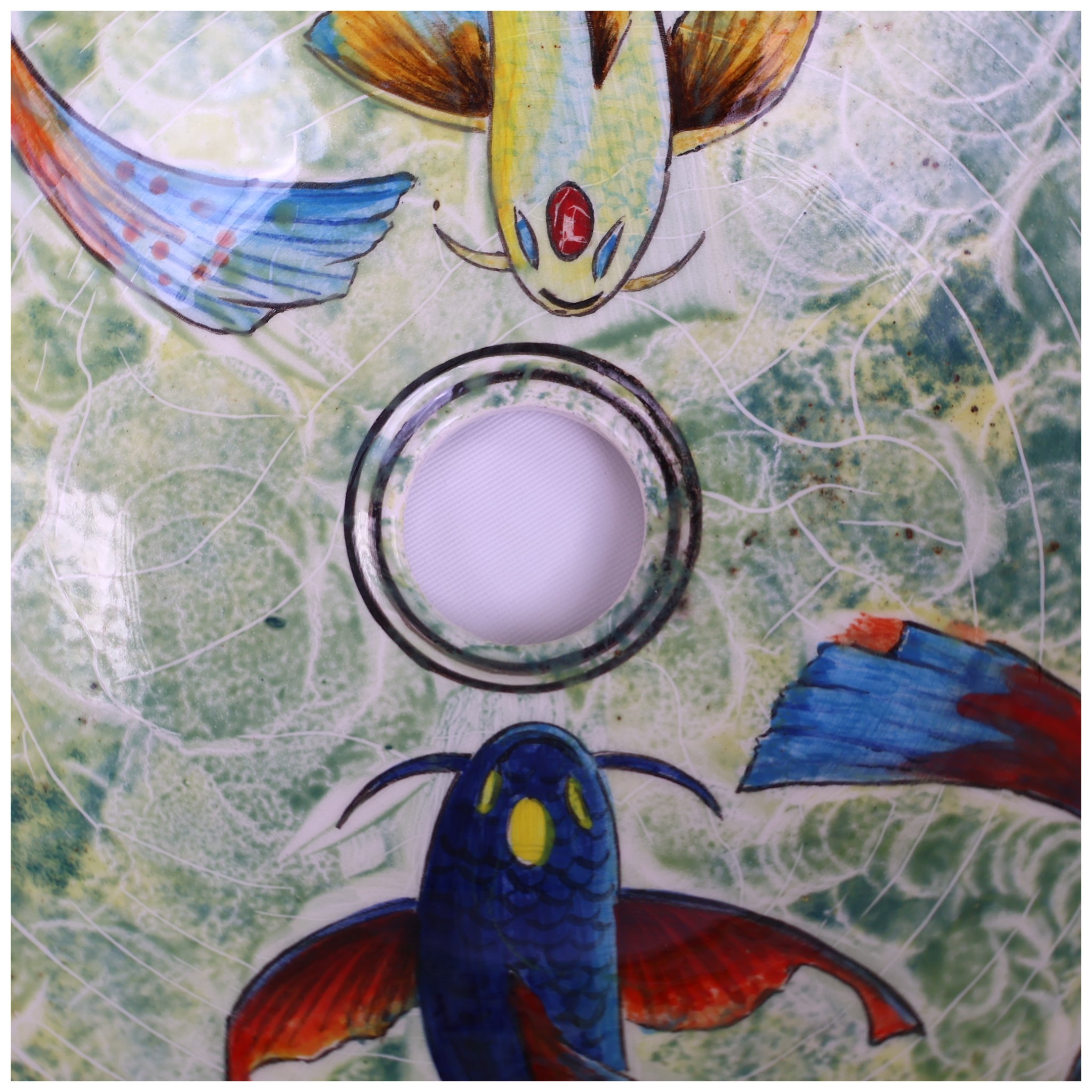 Handmade Japanese Koi Fish Ceramic Sink – Unique Luxury Bathroom Decor with Vibrant Green Artistic Design