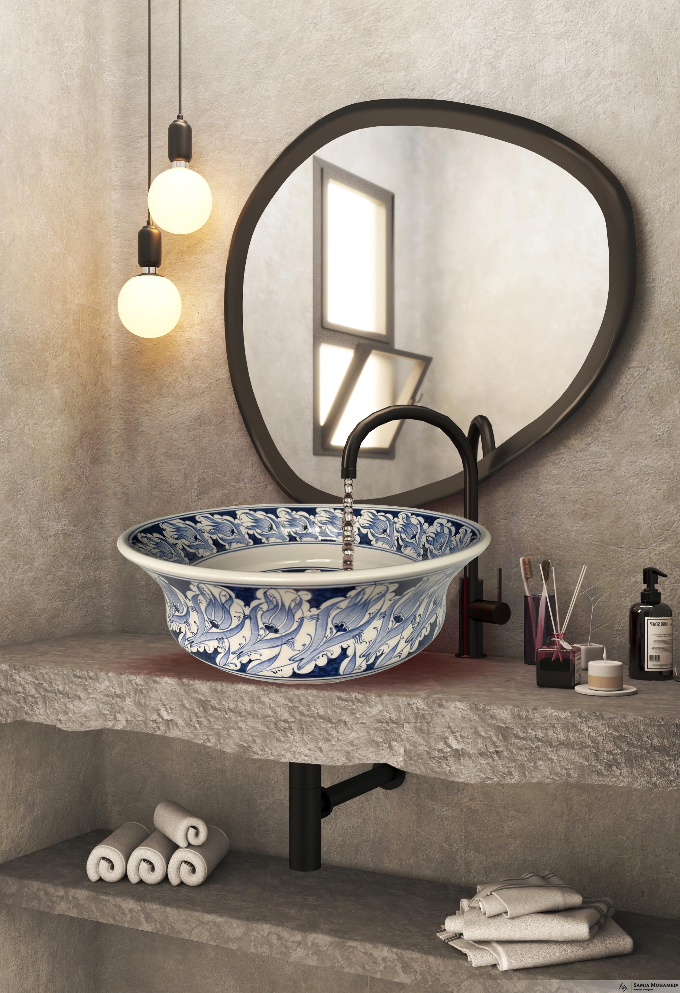 Hand Painted Bathroom Ceramic Vessel Sink Countertop - Tulip Circle