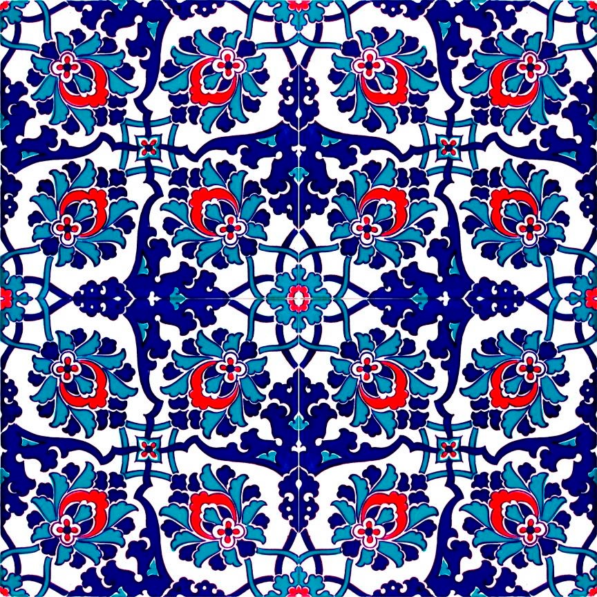 Handcrafted Ceramic Tile -  Screenprinting Bathroom Floor Tile with Floral Pattern - 8 in [20Cm]