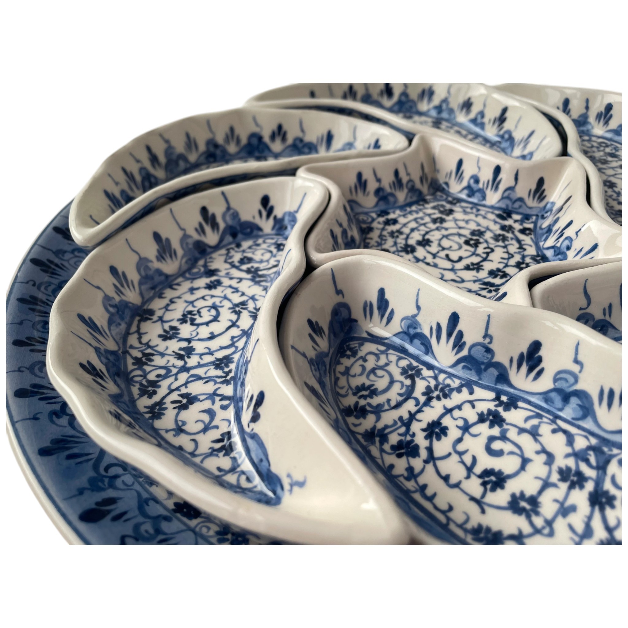 Handmade Multipurpose Ceramic Serving Platter and Dish Set - Chips, Snacks, Dips, Mezes, Breakfast & More | Zeem Ceramic - Blue Golden Horn and Blue Milet Work