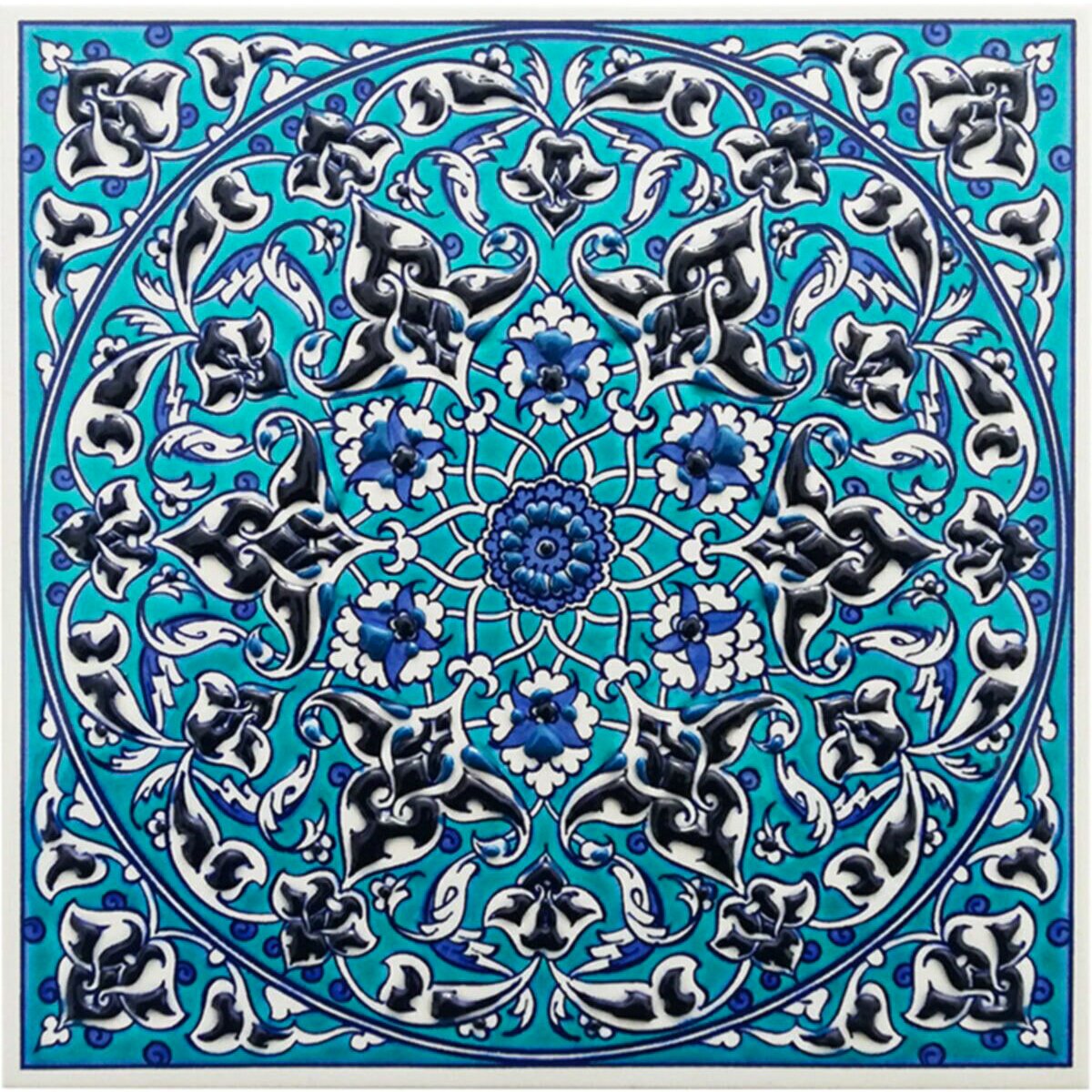 Hand Painted Turkish Ceramic Tile -  Handmade Decorative Floral Patterned Tile - 8 in [20Cm] - Zeem Ceramic