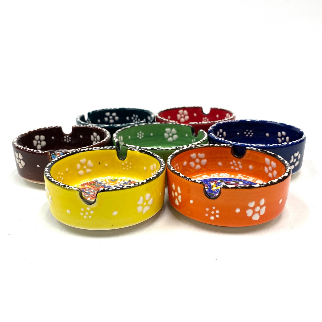 Hand-Painted Ceramic Ashtray – Vibrant Colors with Intricate Embossed Floral Designs