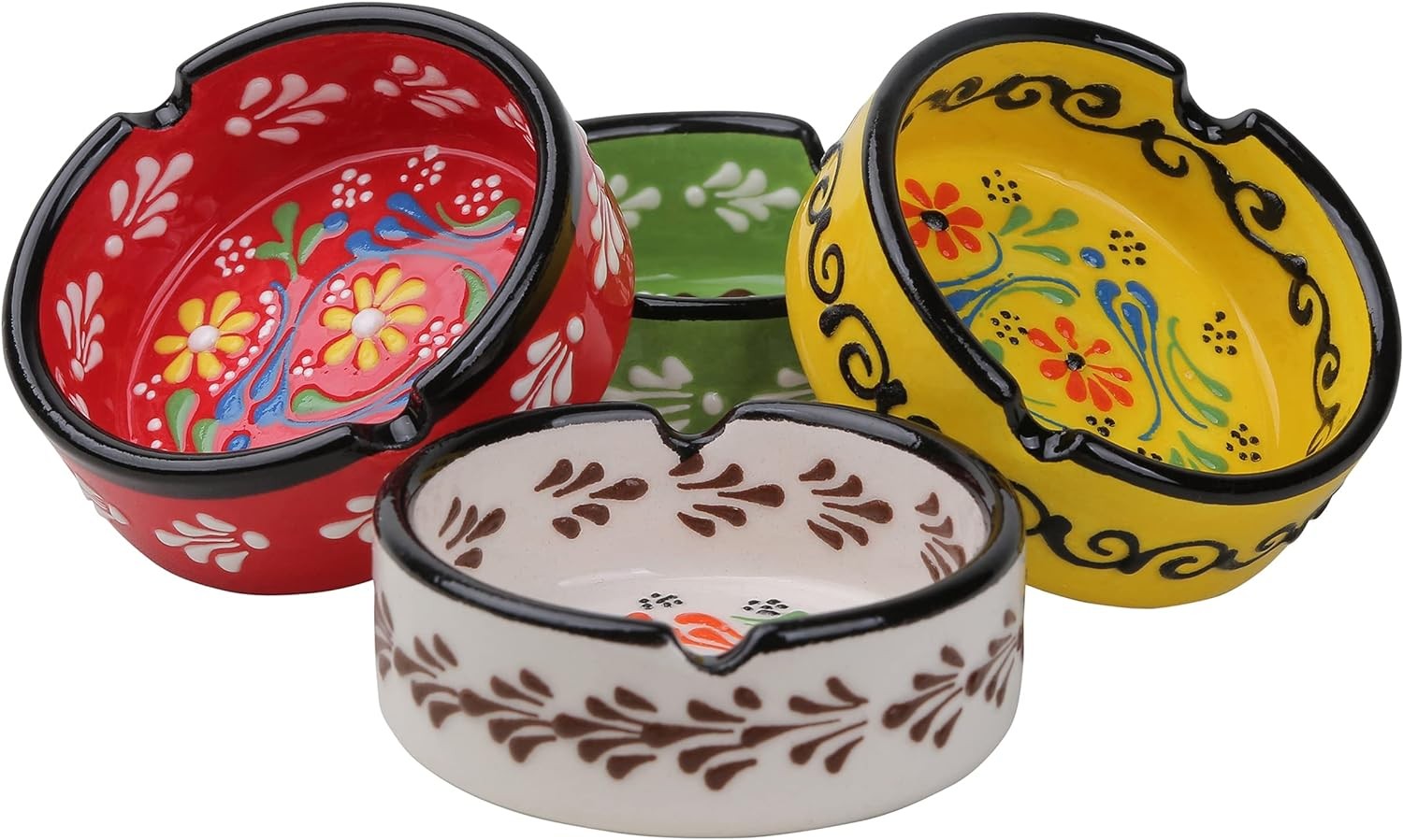 Painted Ceramic Ashtray - Assorted Colors and Embossed Floral Patterns