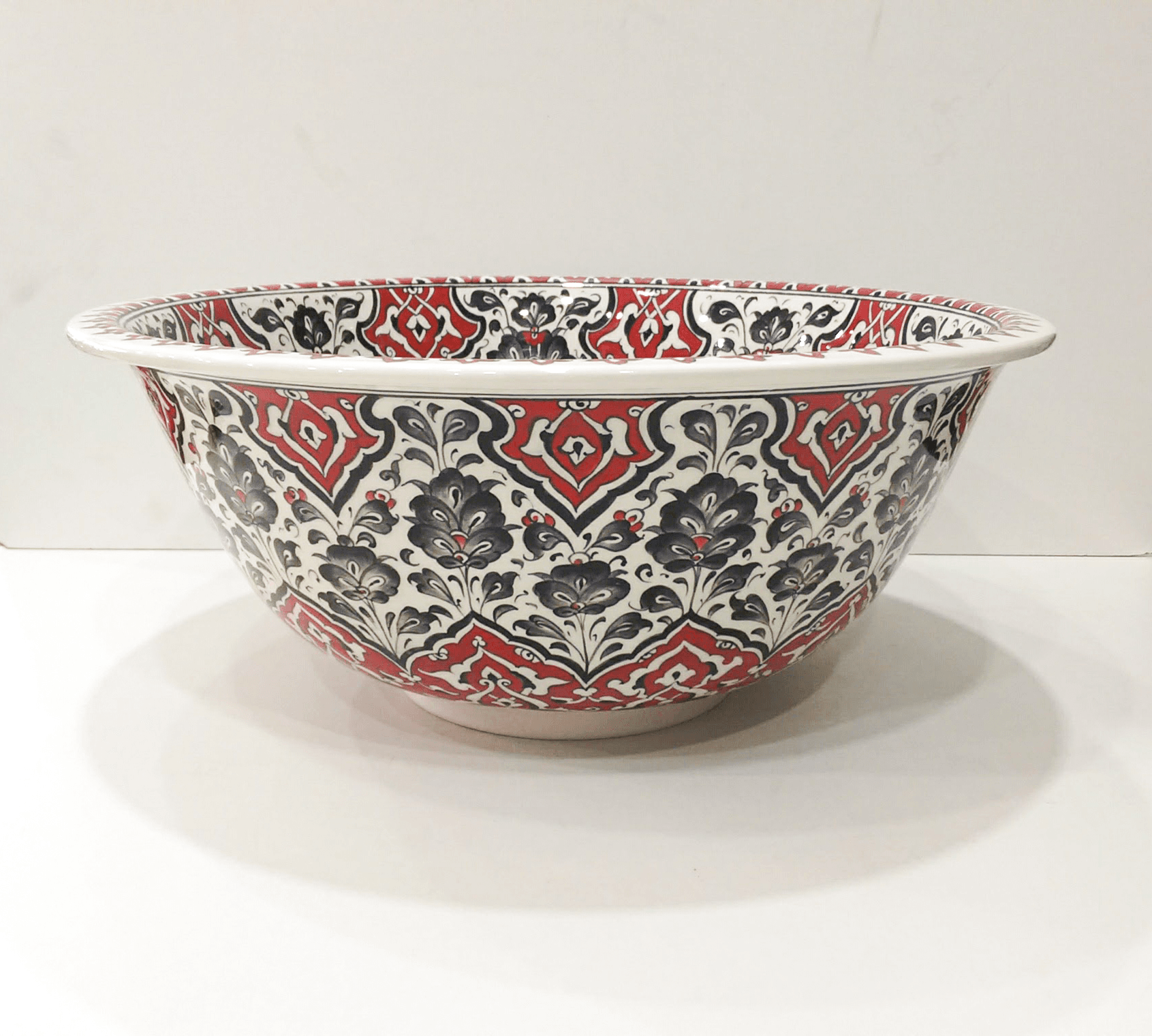 Hand Painted Bathroom Ceramic Vessel Sink Countertop - Red Rumi and Nazilli