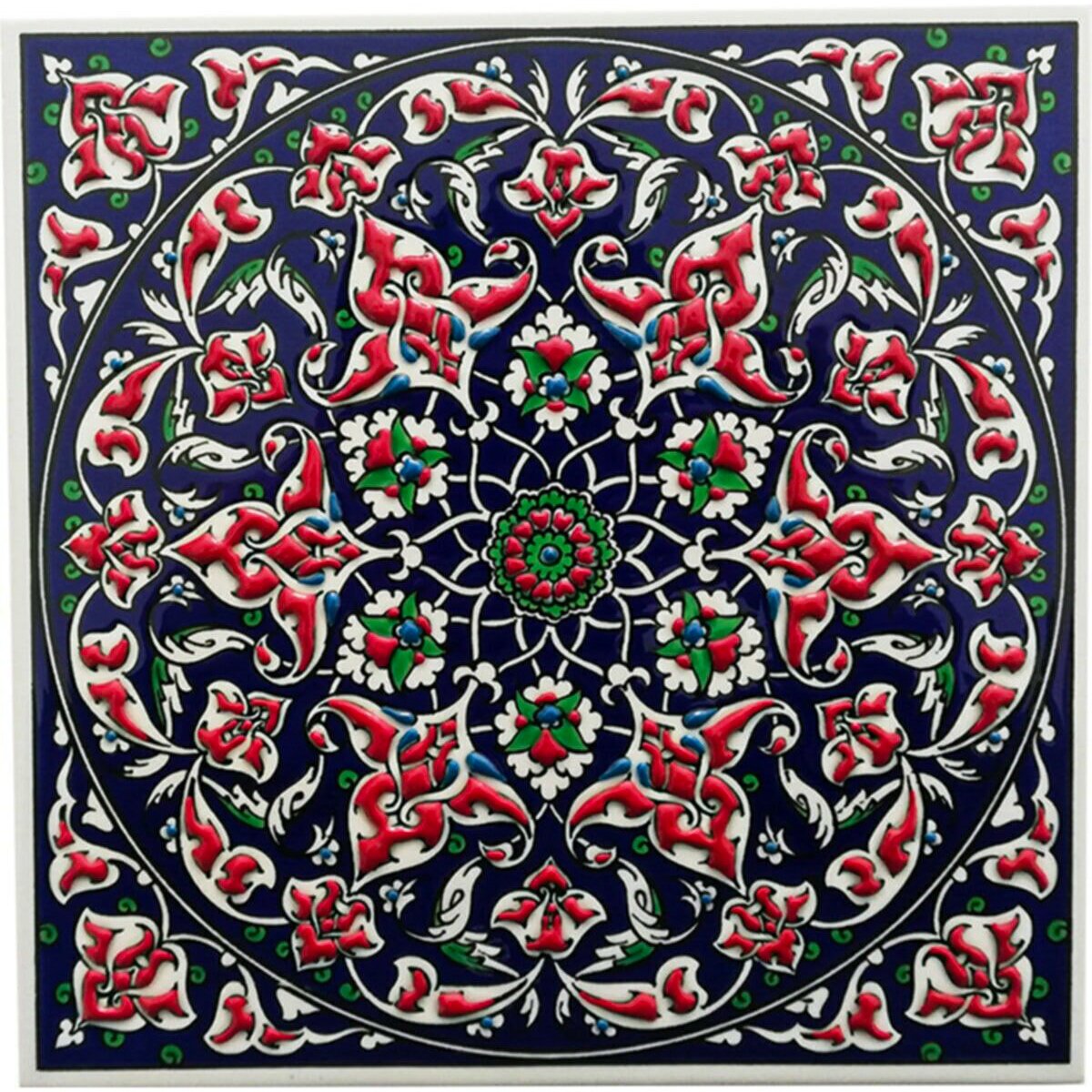 Hand Painted Turkish Ceramic Tile -  Handmade Decorative Floral Patterned Tile - 8 in [20Cm] - Zeem Ceramic