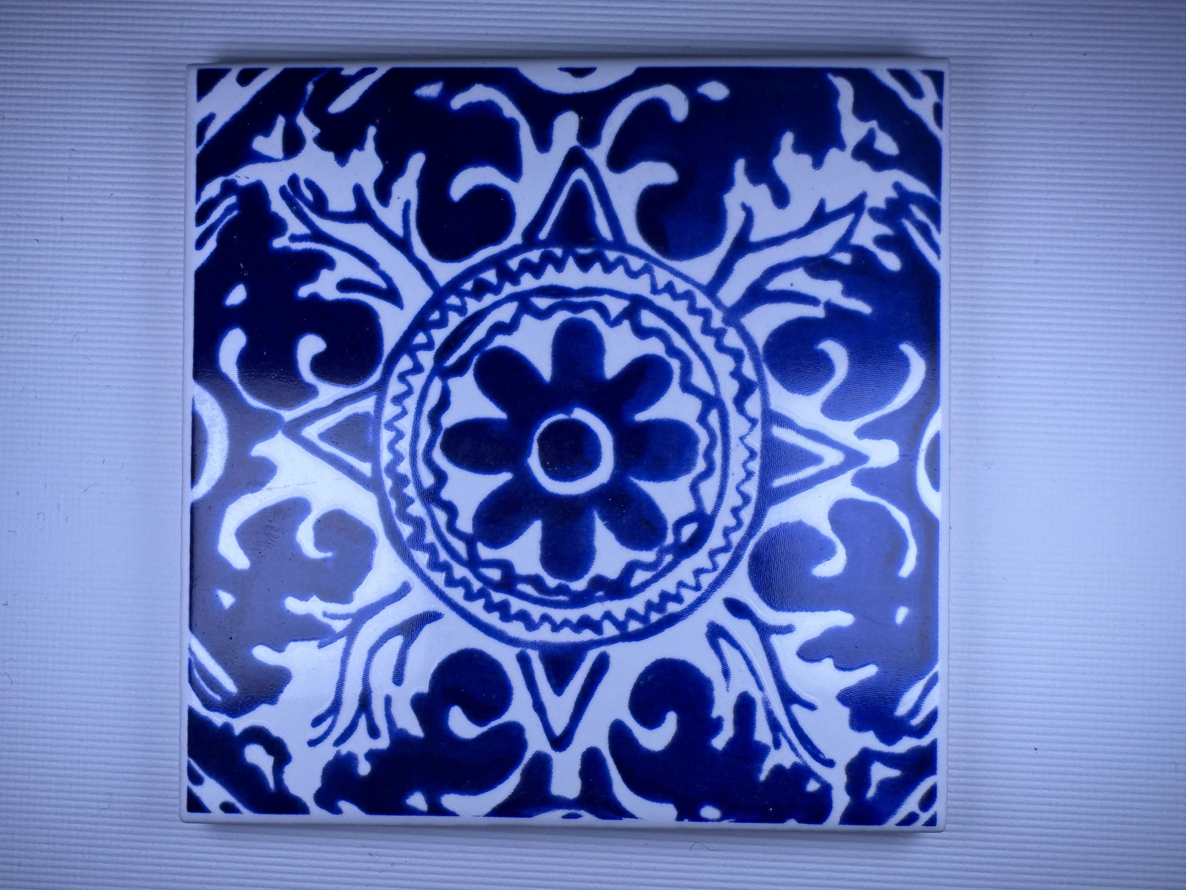 Hand-Printed Portuguese Tile Designs - Handcrafted Backsplash 3.7" Tile with Traditional Pattern