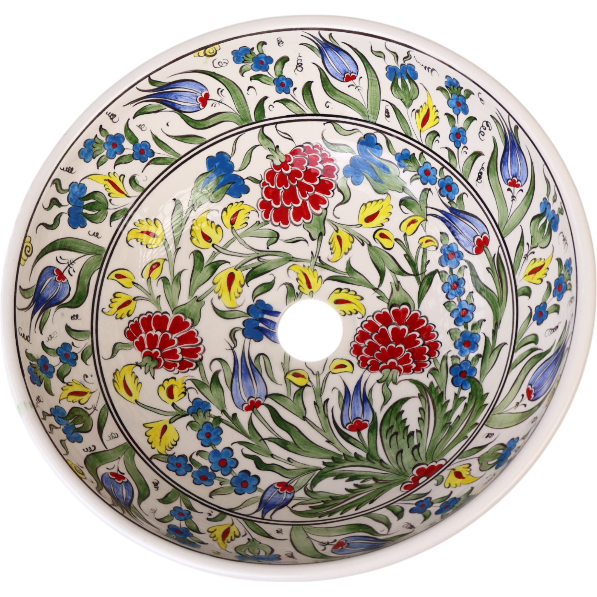 Handmade Iznik Pattern Ceramic Bathroom Vessel Sink – Artistic Basin for Elegant Remodels