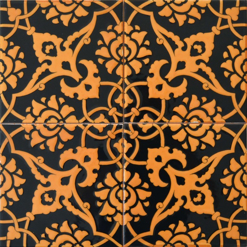 Screenprinting Turkish Ceramic Tile - Handcrafted Kitchen Backsplash Tile with Floral Pattern - 8 in [20Cm]