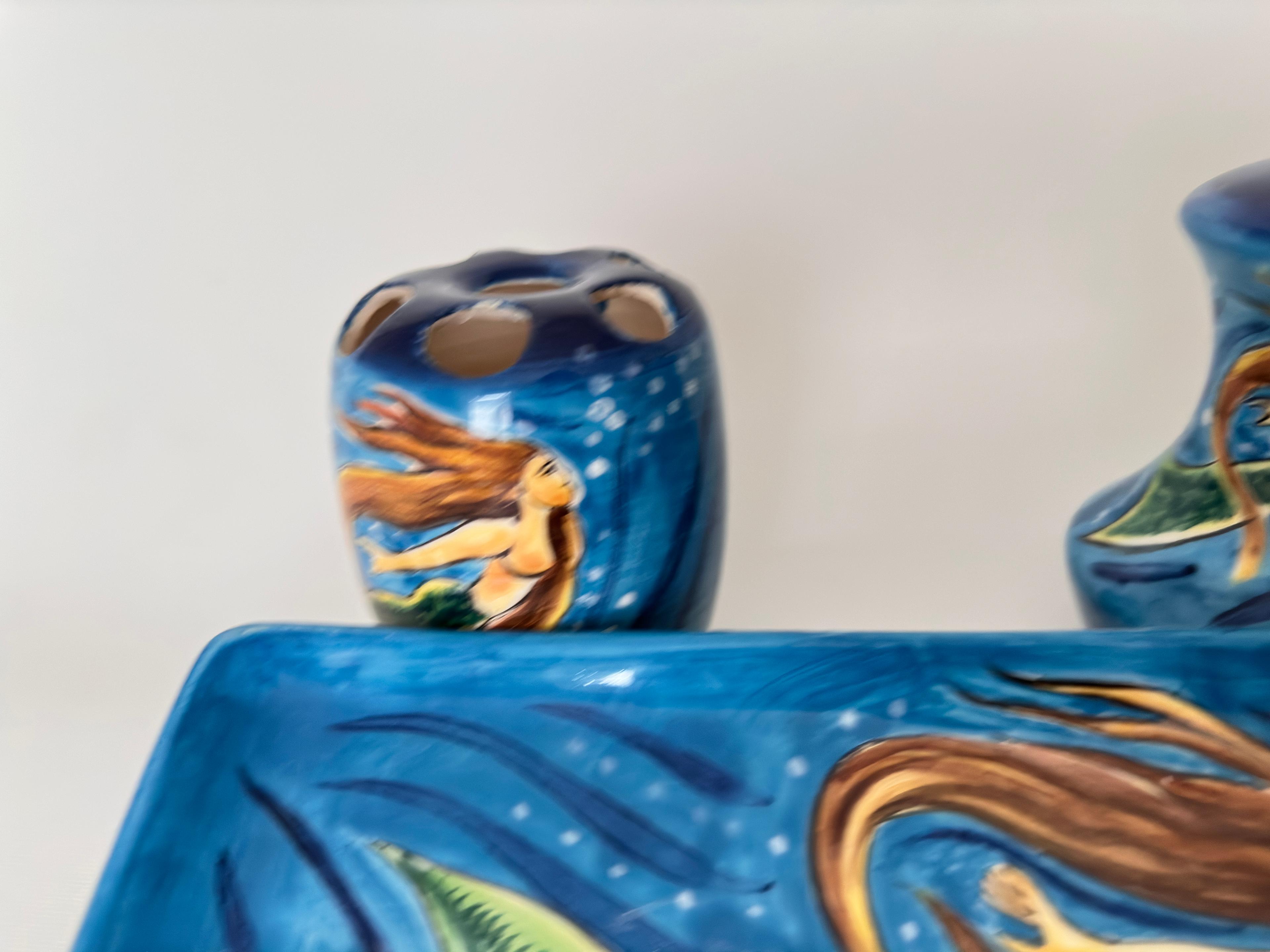 Hand Painted Ceramic Bathroom Accessory Set - Mermaid