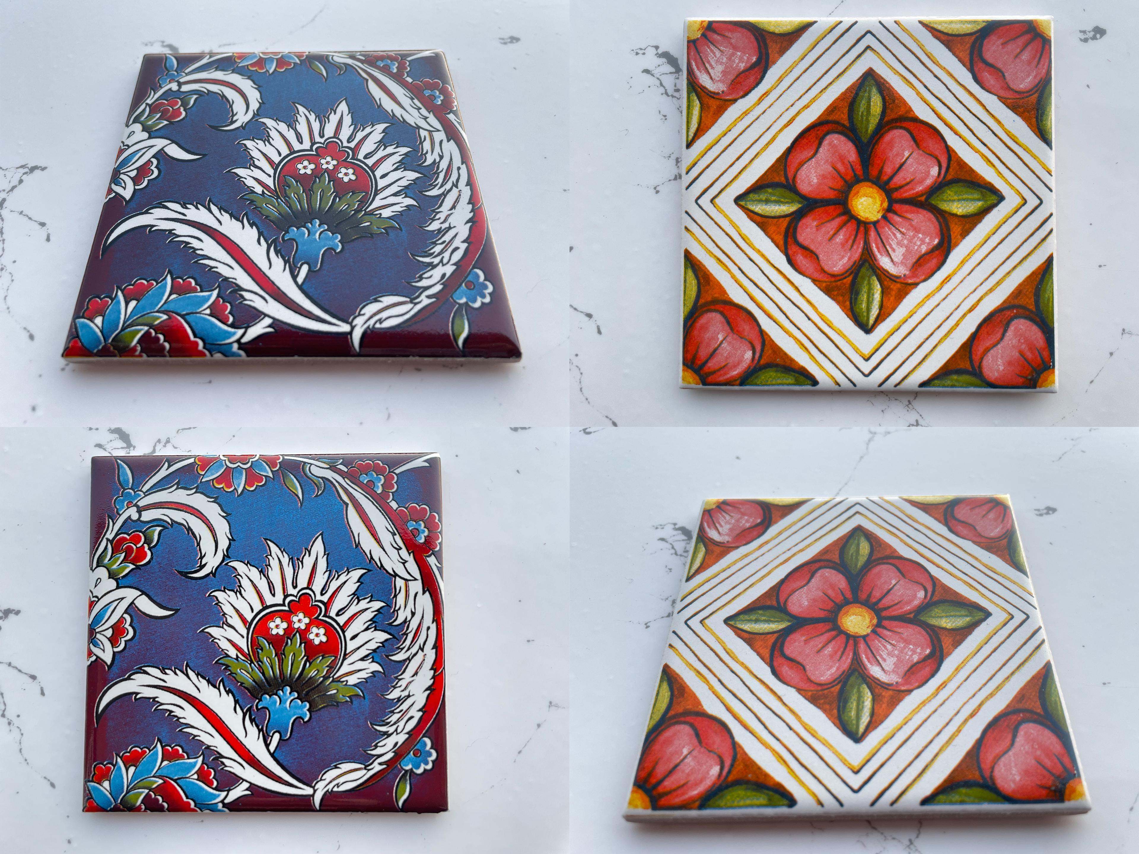 Screen-Printed Mexican Tile Designs - Handcrafted Backsplash 3.7" Tile with Traditional Pattern