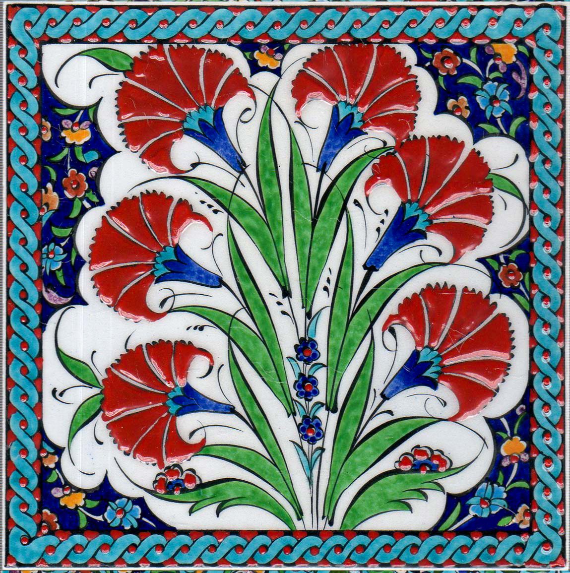 Hand Painted Turkish Ceramic Tile -  Handmade Decorative Floral Patterned Tile - 8 in [20Cm] - Zeem Ceramic