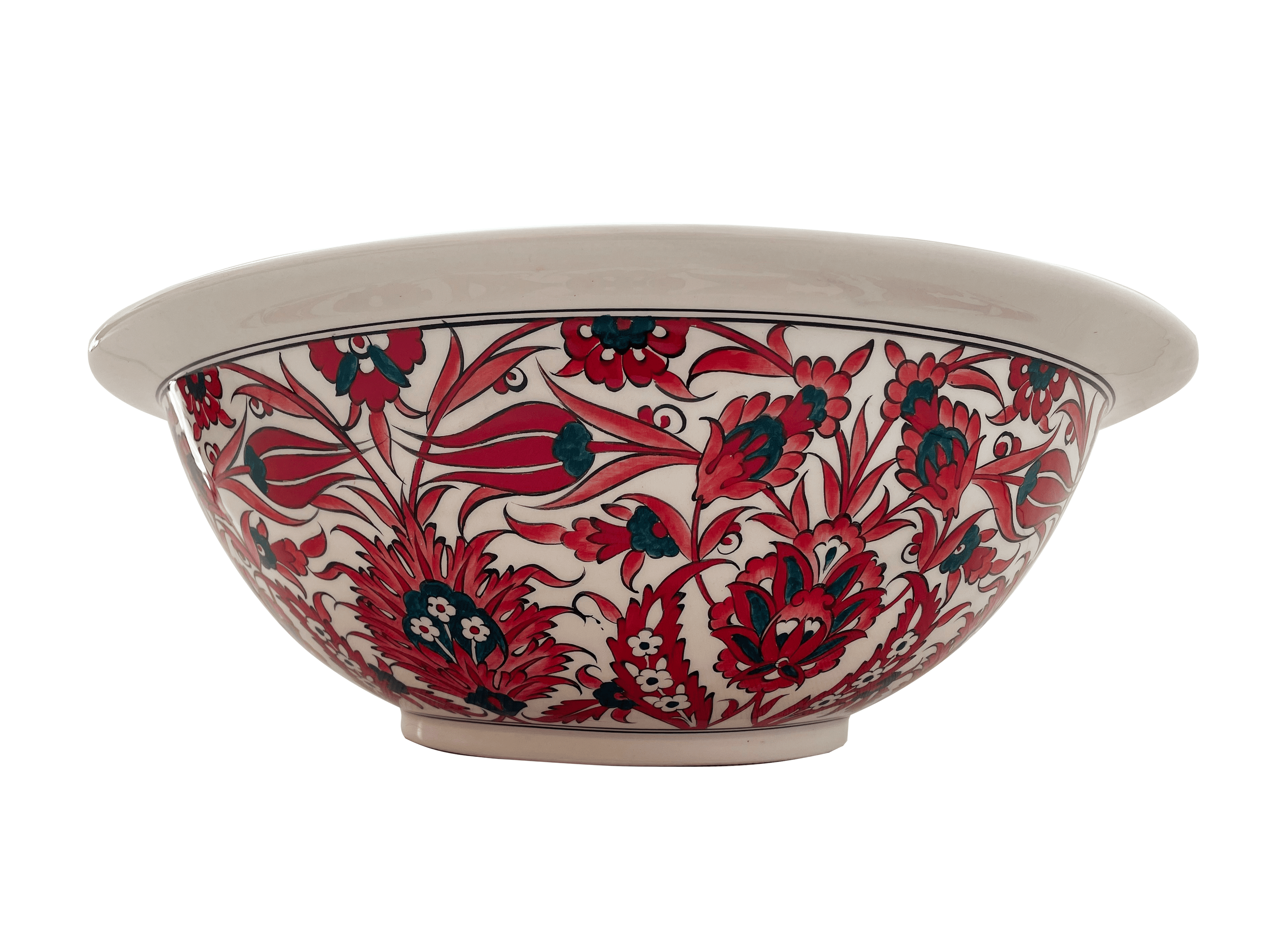 Hand Painted Bathroom Vanity Top Ceramic Vessel Sink - Red and Green Pomegranate Flower