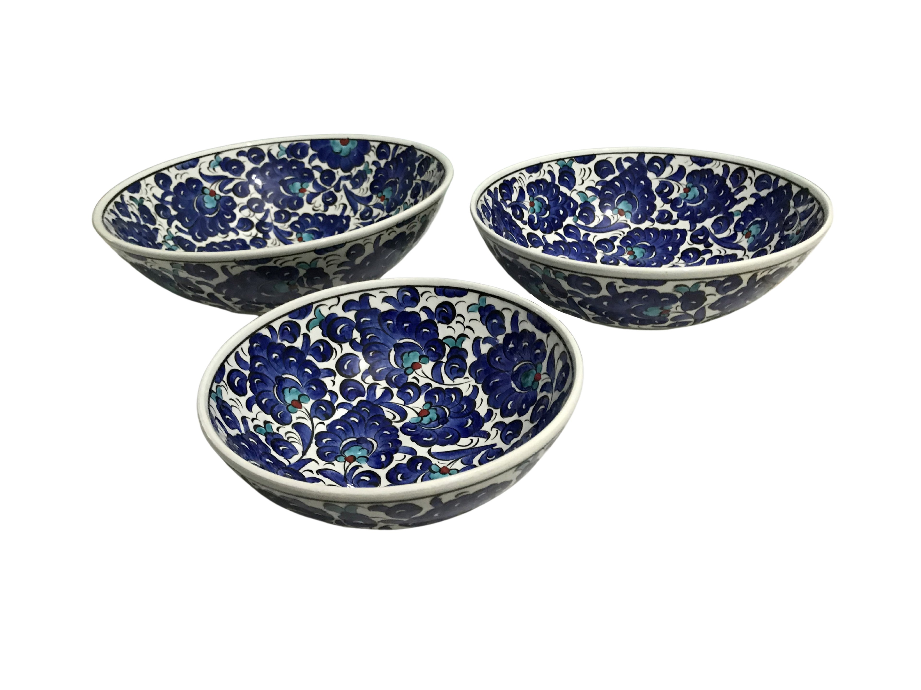 Artisan Hand-Painted Pottery Floral Bowls | Multicolor Turkish Ceramic Bowls for Meals, Snacks, Salads & Fruit - Blue Lotus