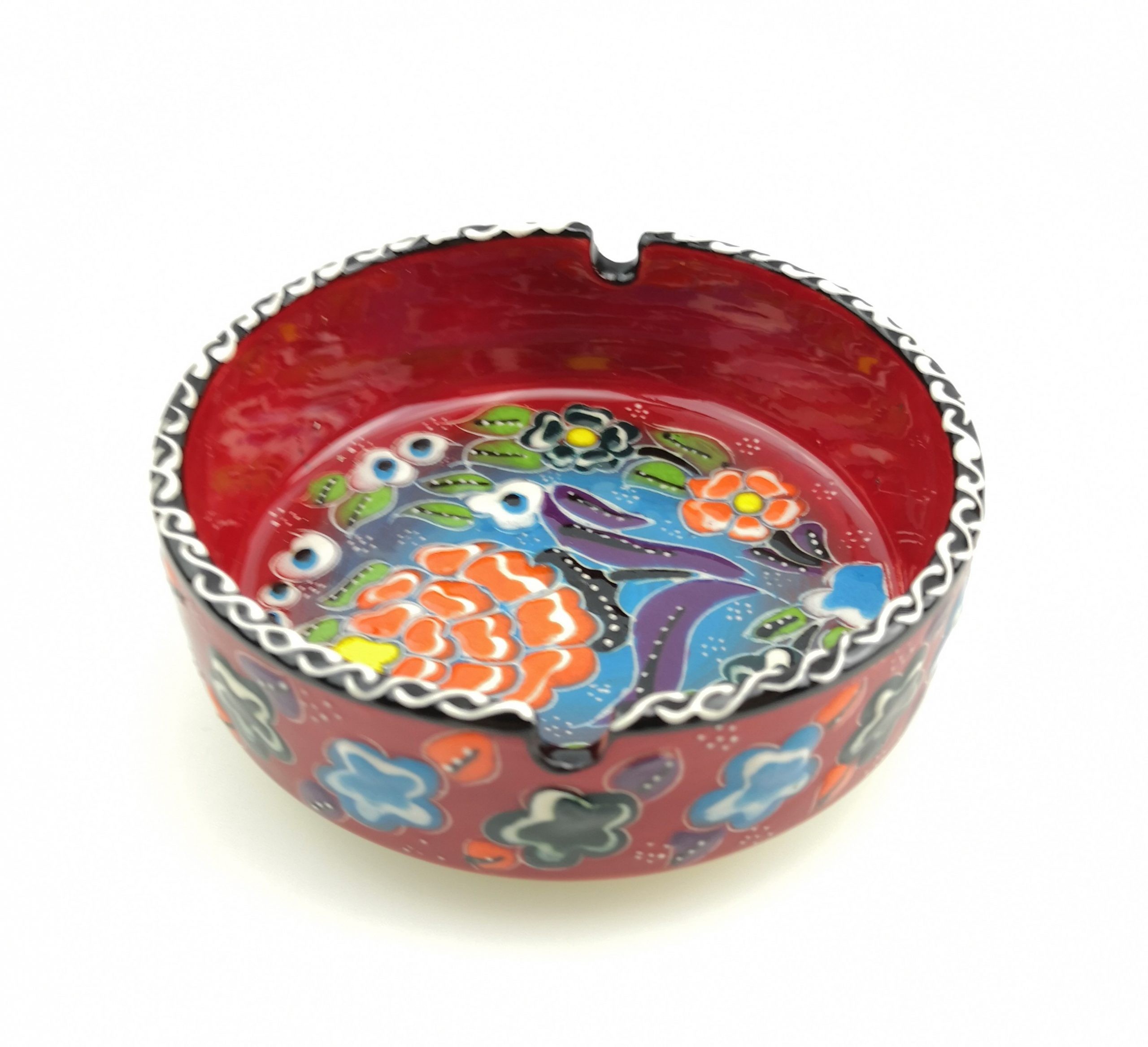 Elegant Hand-Painted Ceramic Ashtray with Embossed Floral Patterns