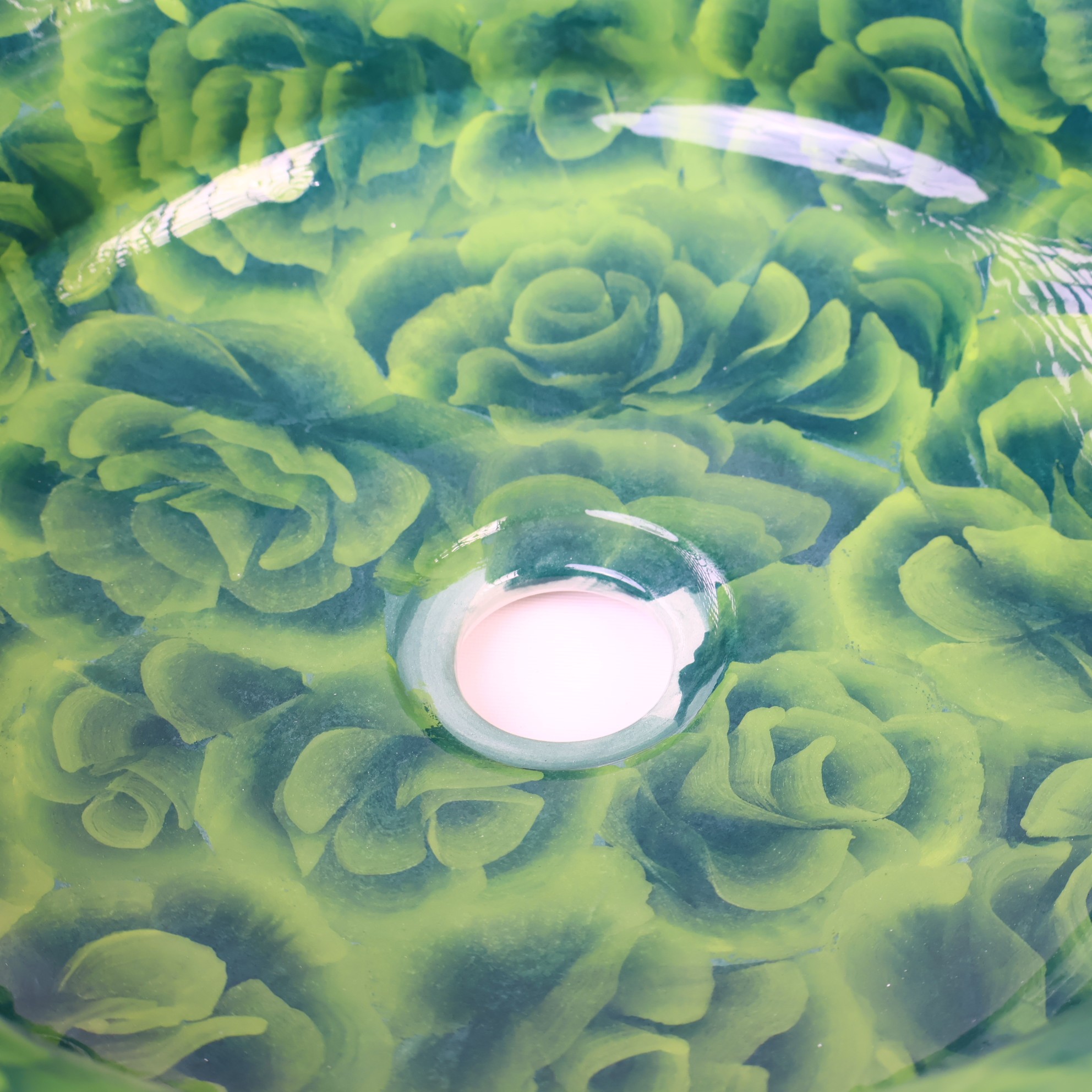 Bathroom Vessel Sink | Watercolor Artisan Floral Washbasin - Green