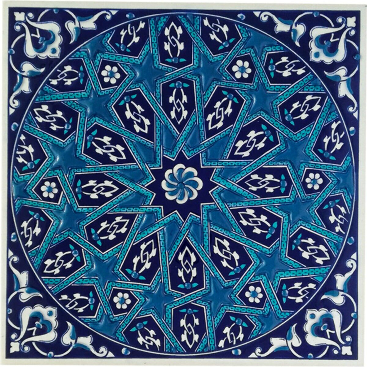 Hand Painted Turkish Ceramic Tile -  Handmade Decorative Geometric Patterned Tile - 8 in [20Cm] - Zeem Ceramic