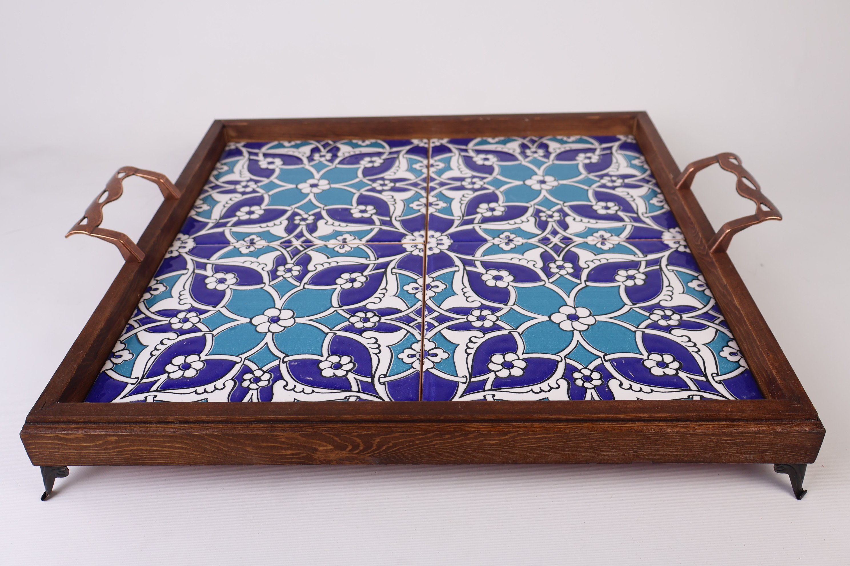 Versatile Wood Tray with Artistic Tile Work | Serve in Style