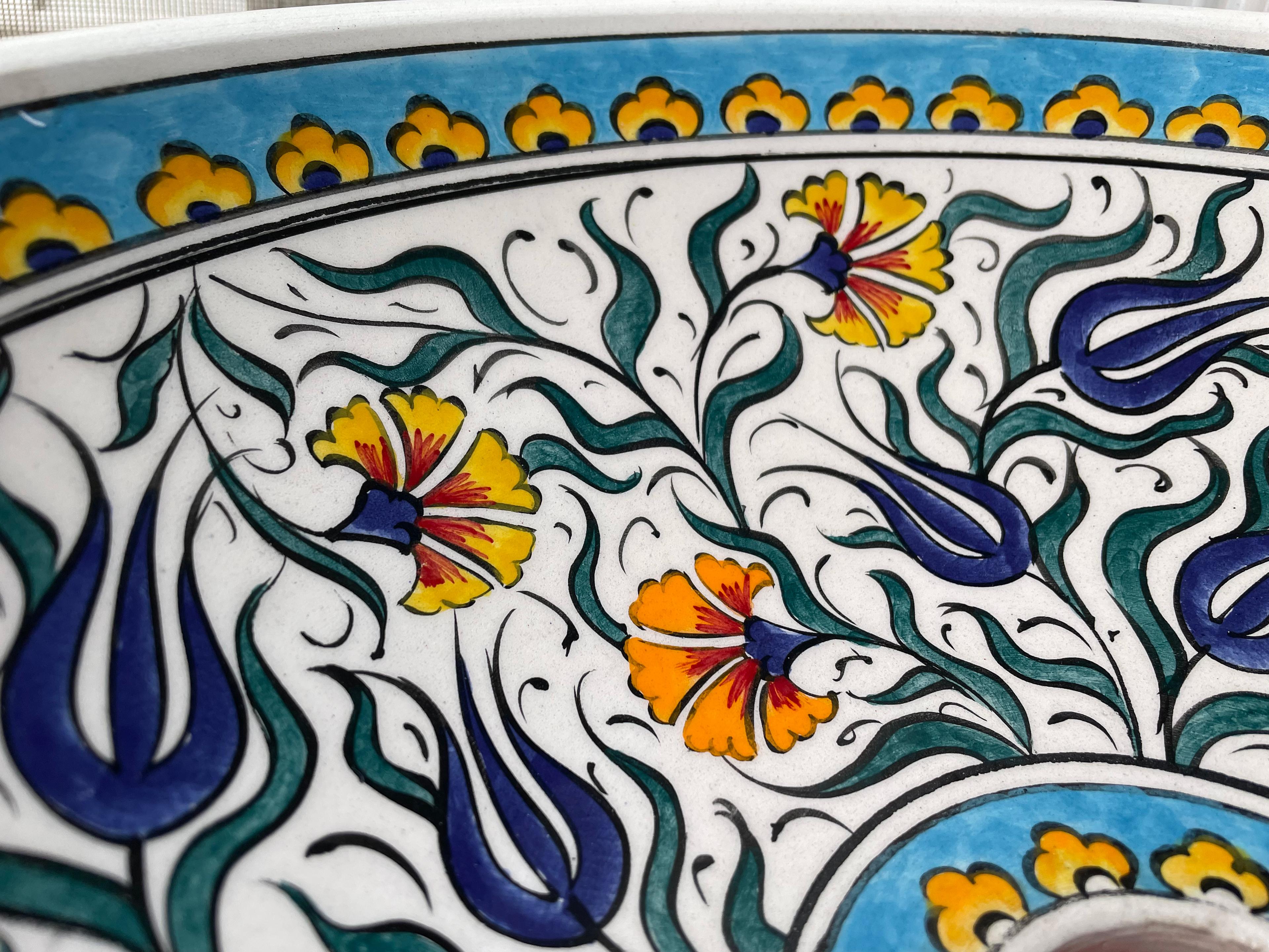 Hand Painted Bathroom Ceramic Vessel Sink Countertop - Multicolor Flowers