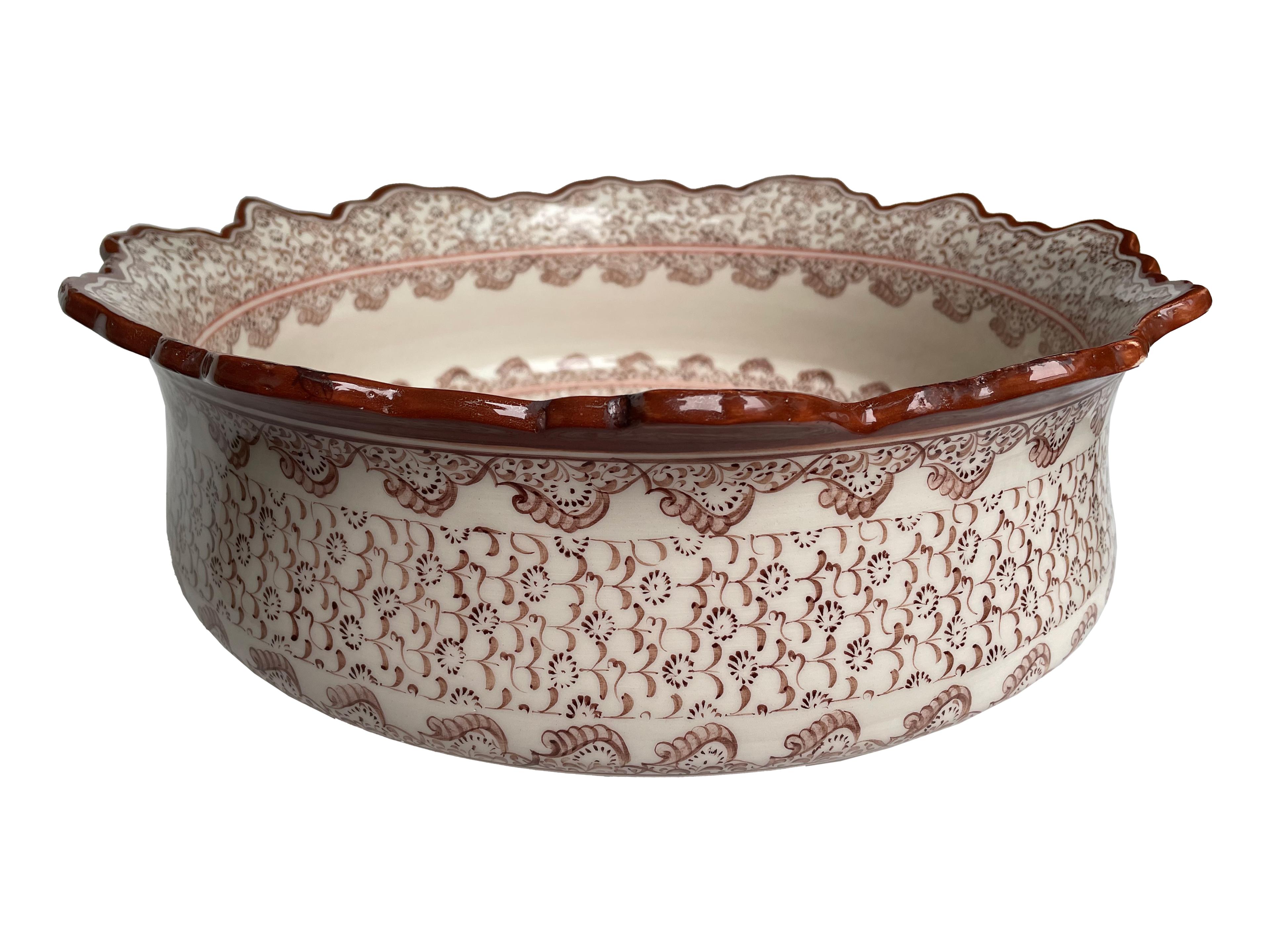 Hand Painted Bathroom Ceramic Vessel Sink Countertop - Brown Golden Horn with Speacial Rim