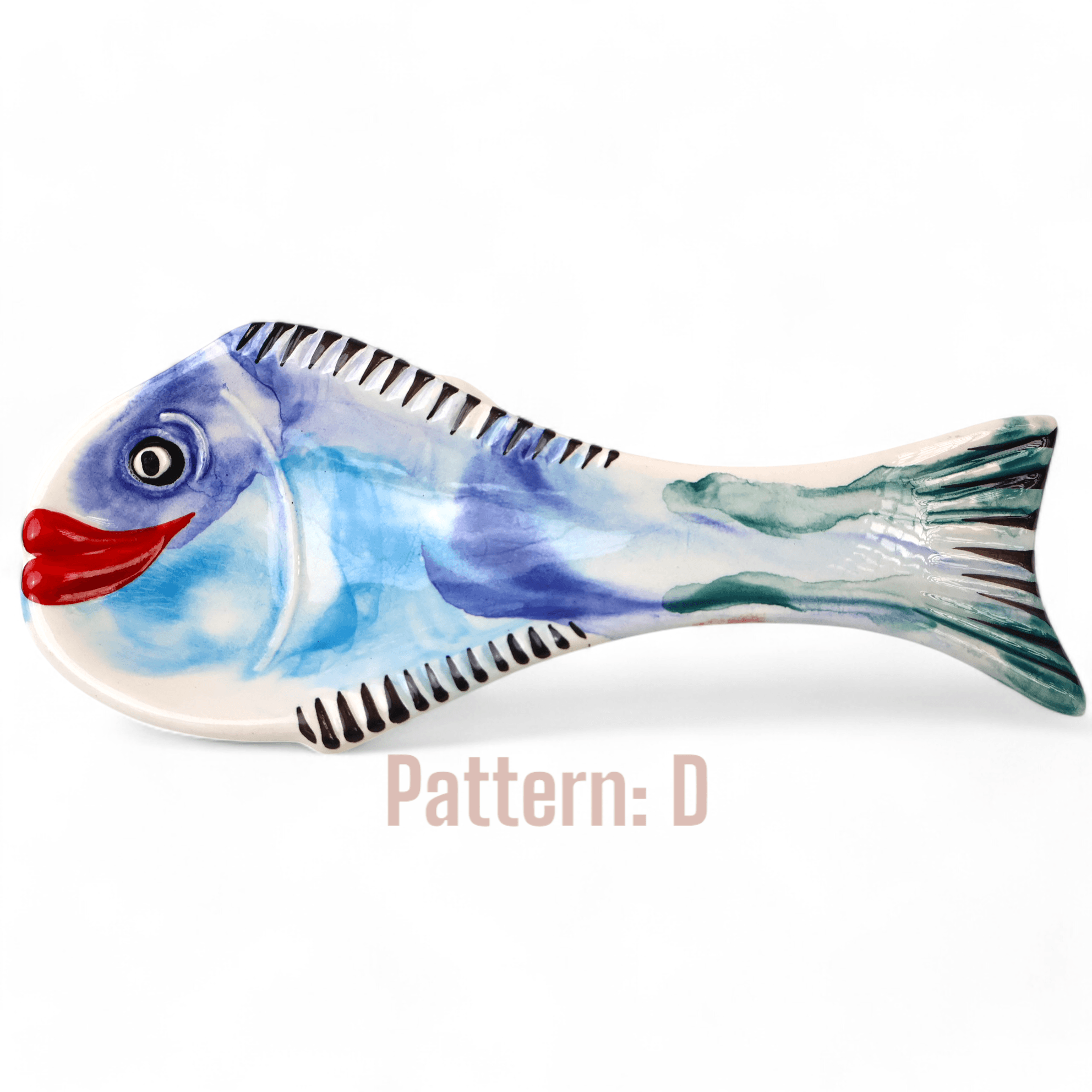 Handcrafted Fish Shaped Ceramic Spoon Rest - Marbling Effect Patterns (Variety of Colors) - D