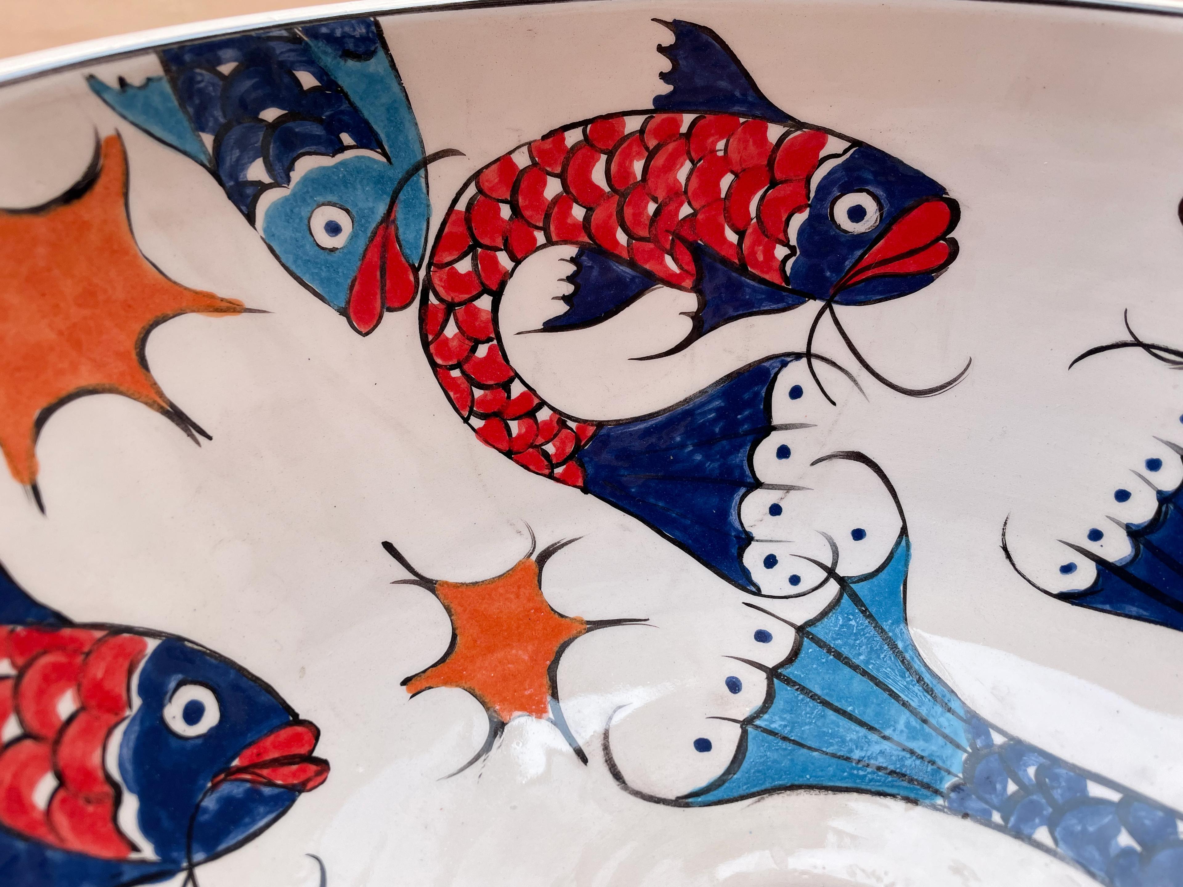 Hand Painted Bathroom Ceramic Vessel Sink Countertop - Fishes