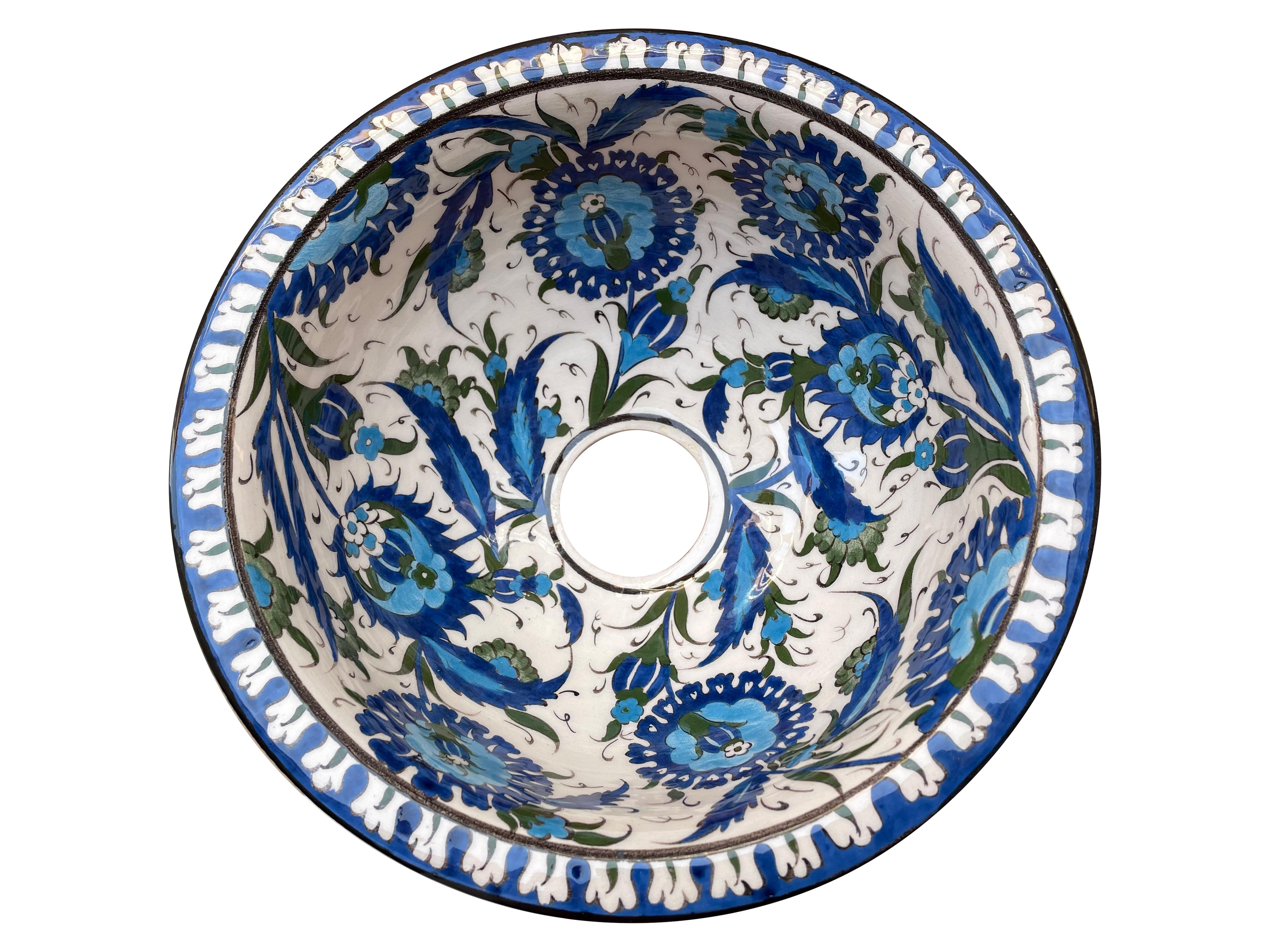 Hand Painted Bathroom Ceramic Vessel Sink Countertop - Blue Hatai
