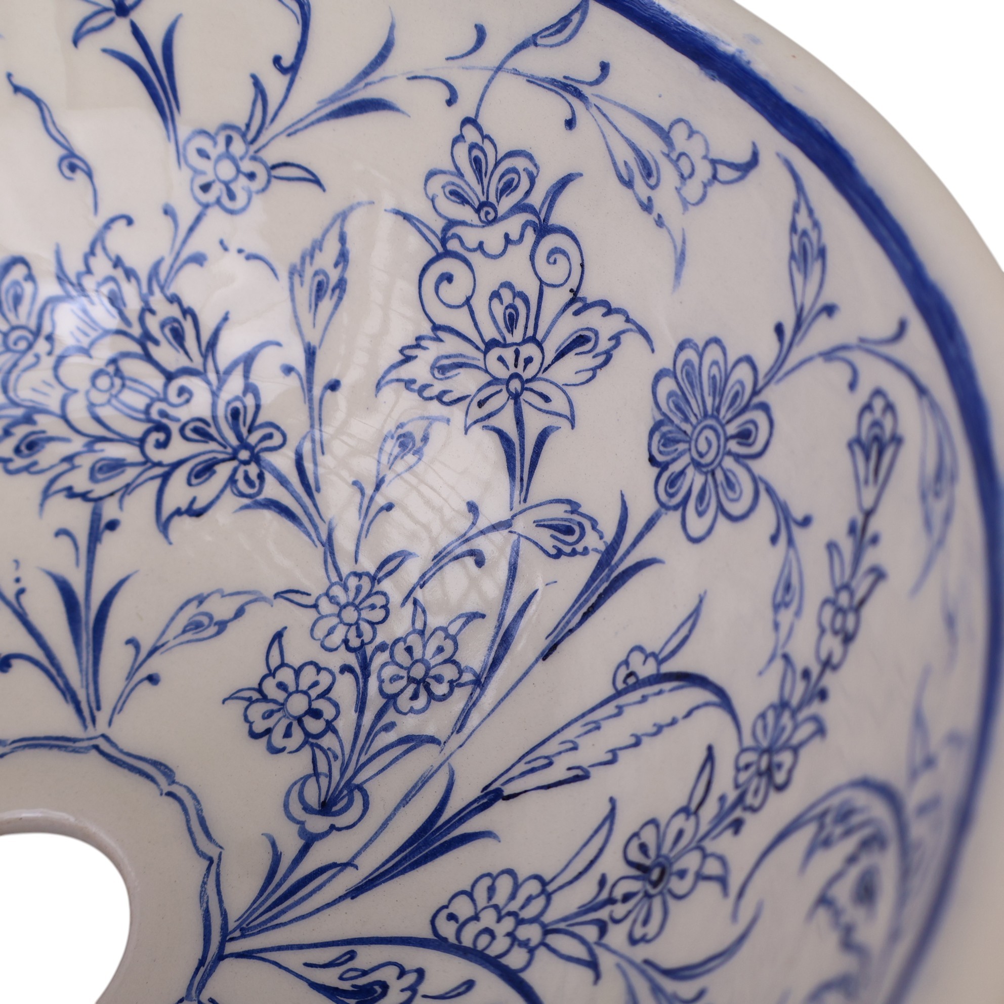 Iznik Tile Inspired Handmade Ceramic Sink – Blue Botanical Bathroom Basin – Zeem Ceramic