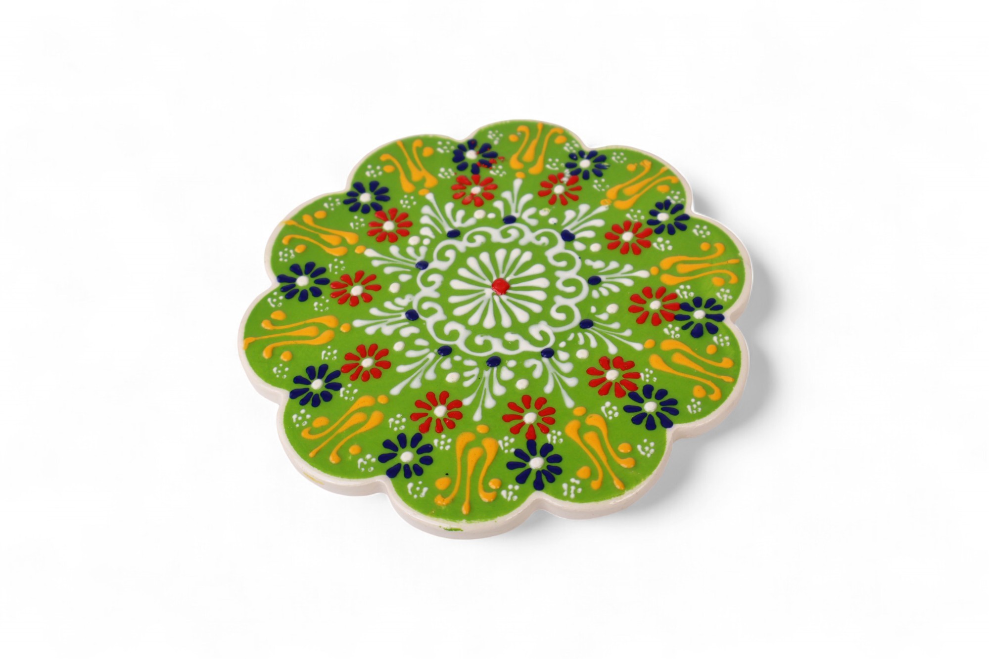 Handcrafted Ceramic Relief Trivet - Embossed Floral Patterns (Variety of Colors) - Green