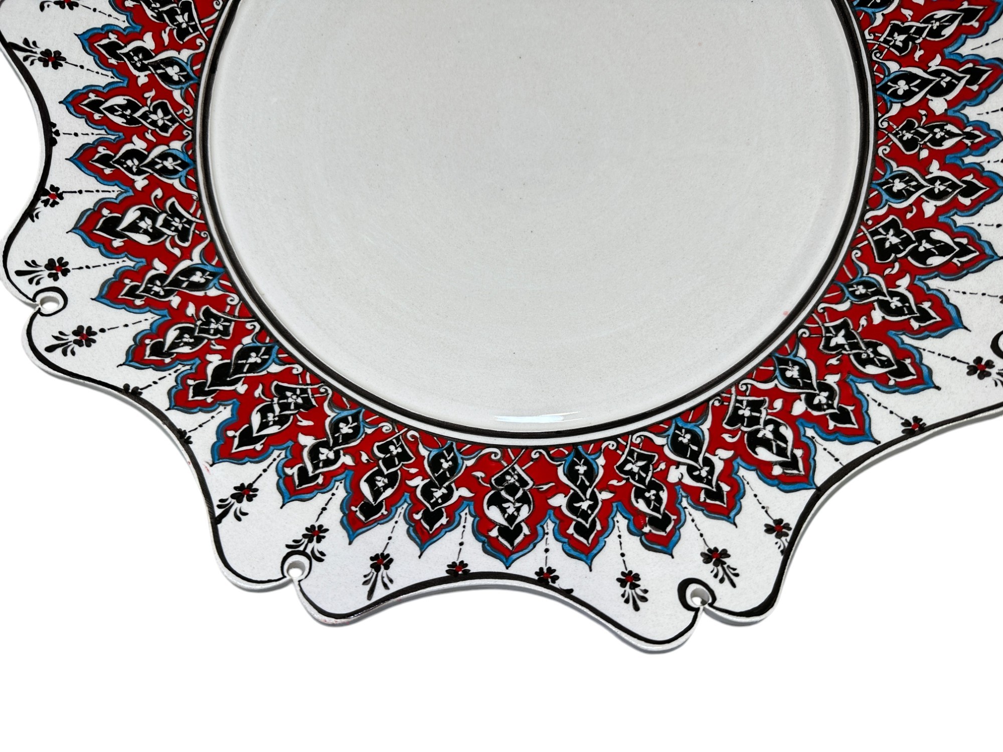 Hand-Painted Bathroom Ceramic Mirror | Red Flowers & Geometrical