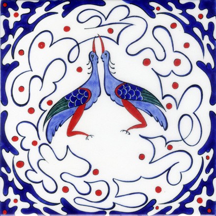 Hand Painted Turkish Ceramic Tile -  Handmade Decorative Bird Patterned Tile - 8 in [20Cm] - Zeem Ceramic