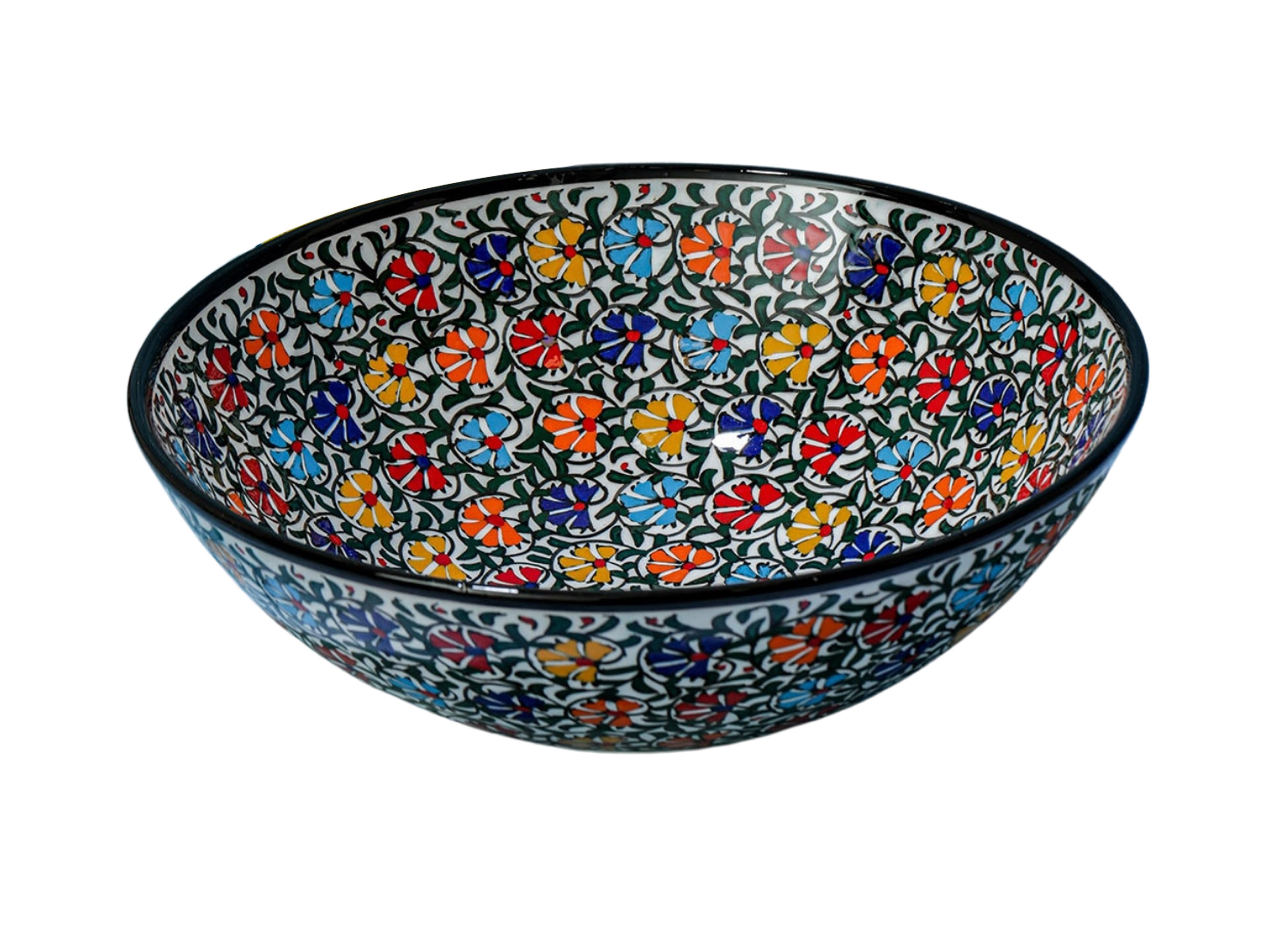 Artisan Hand-Painted Pottery Floral Bowls | Multicolor Turkish Ceramic Bowls for Meals, Snacks, Salads & Fruit - Multicolor Carnation