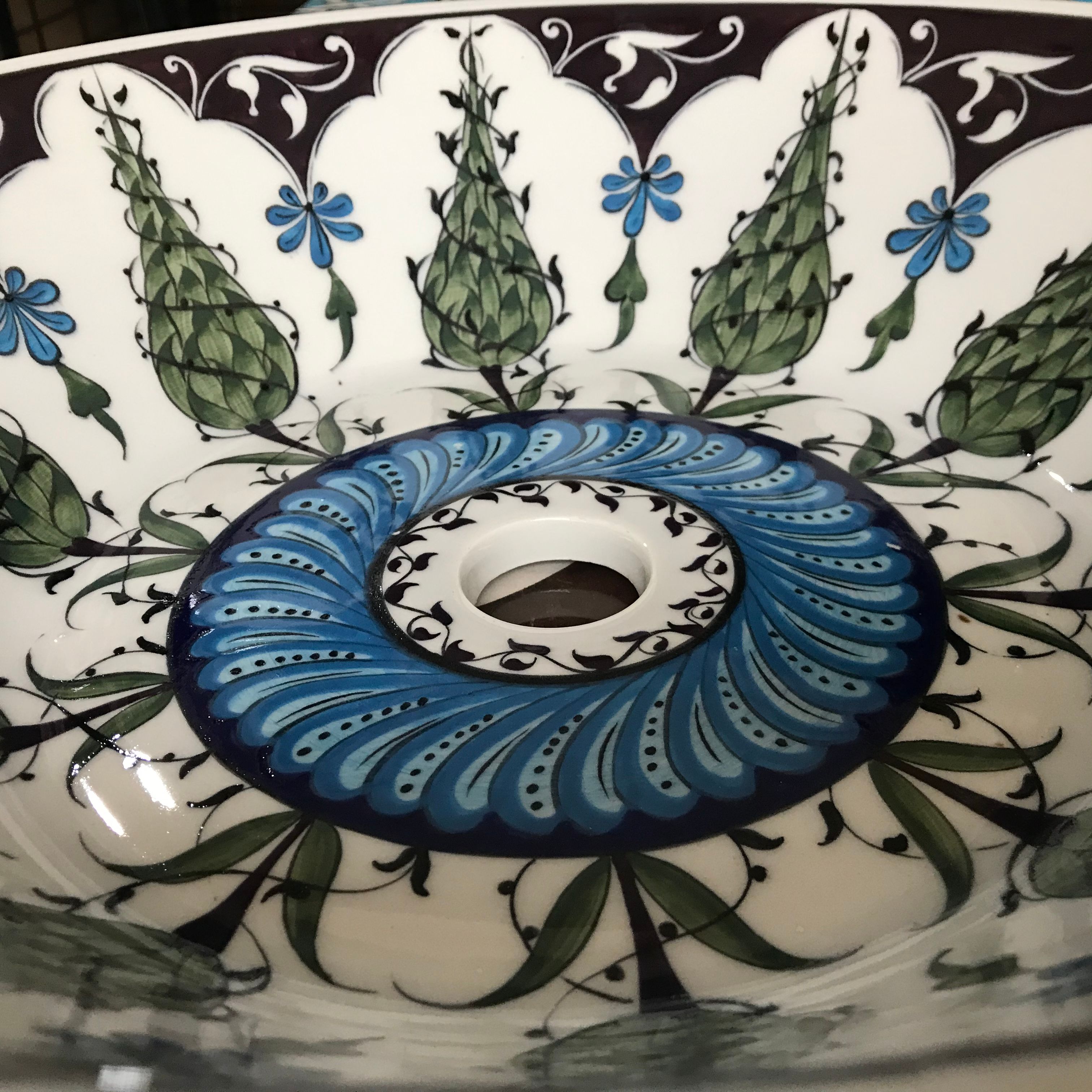 Hand Painted Bathroom Vanity Top Ceramic Vessel Sink - Cypress Tree and Immortality