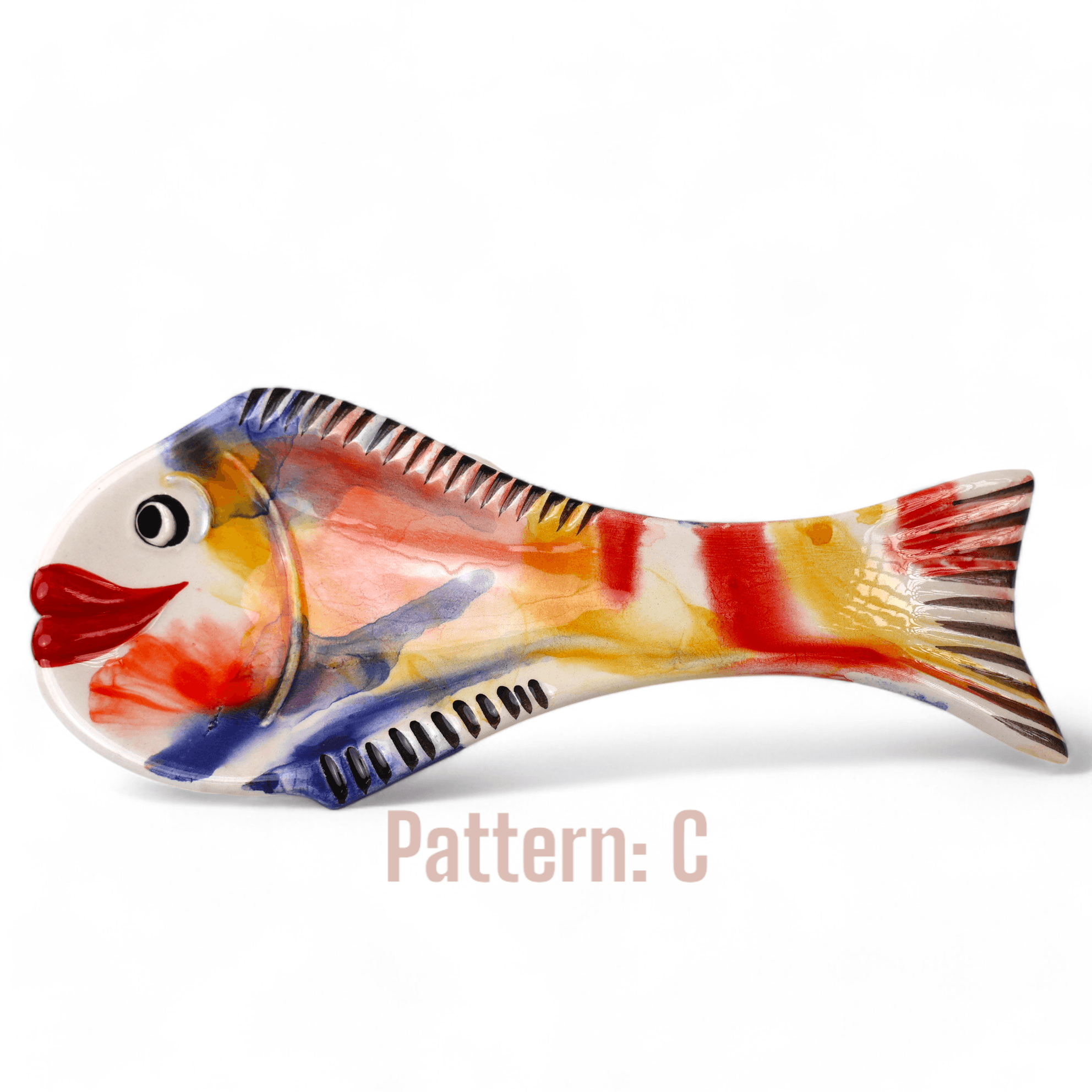 Handcrafted Fish Shaped Ceramic Spoon Rest - Marbling Effect Patterns (Variety of Colors) - C