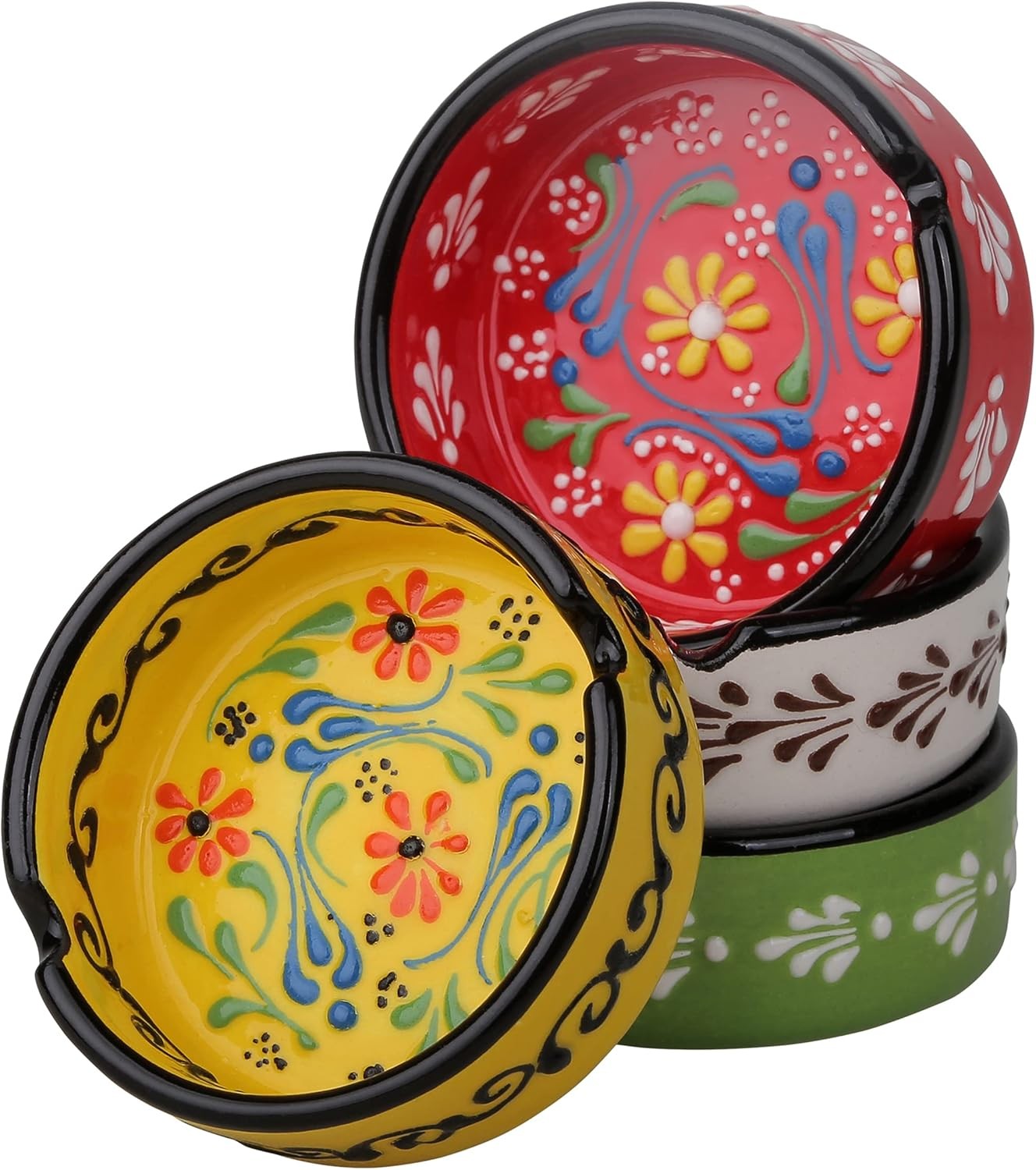 Painted Ceramic Ashtray - Assorted Colors and Embossed Floral Patterns